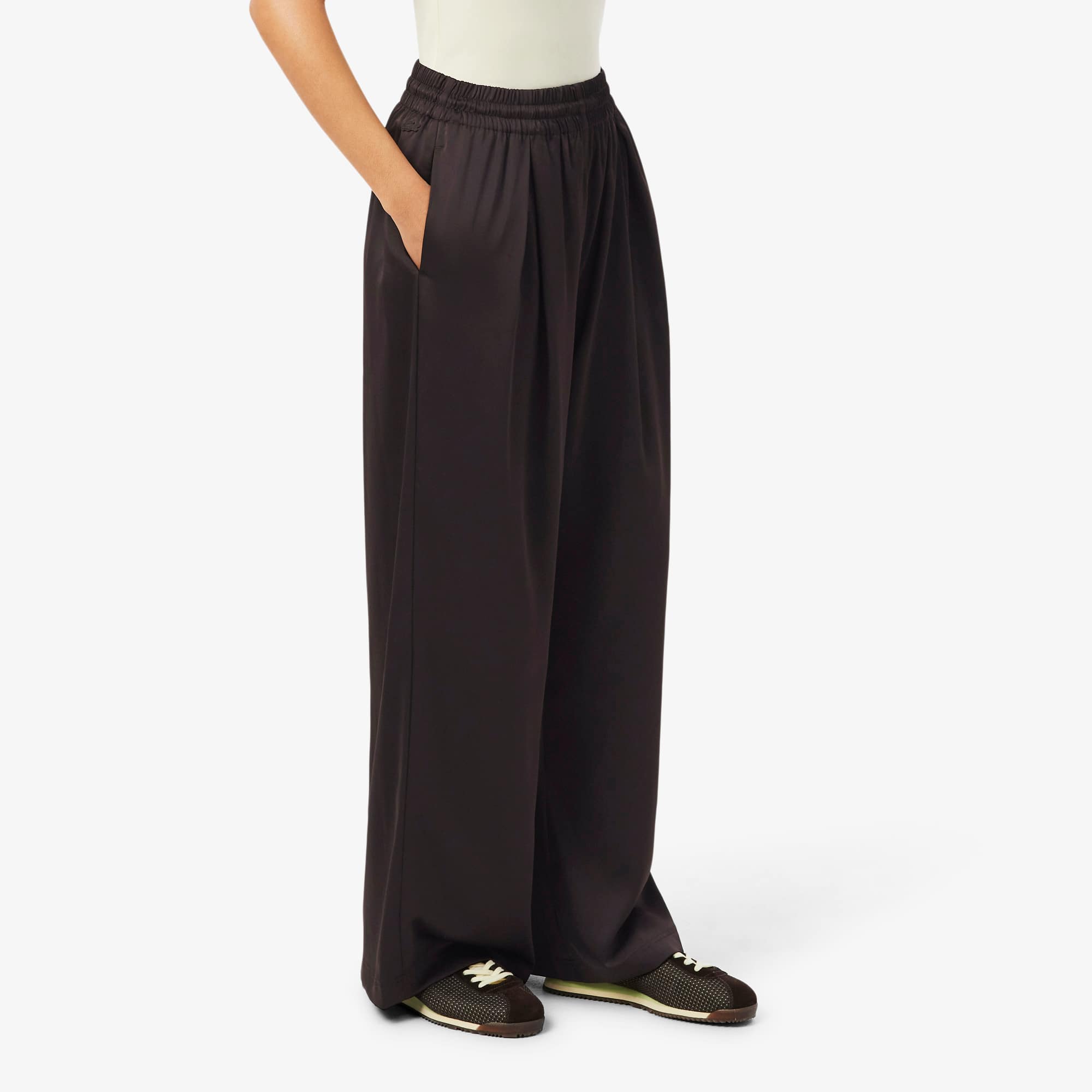 Oversized Elasticated Satin Pants - Brown