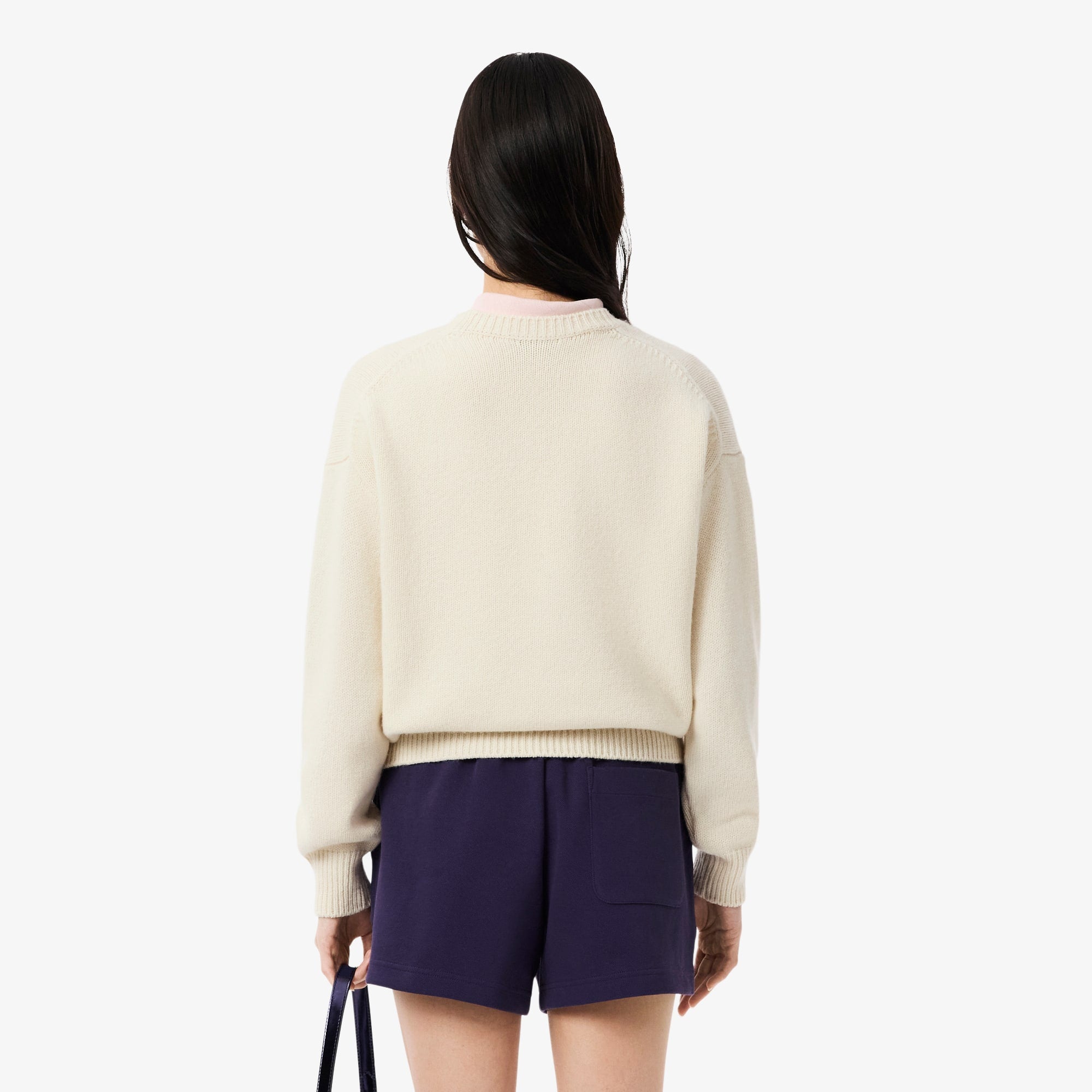 Women's Intarsia Branded Wool Sweater - Cream