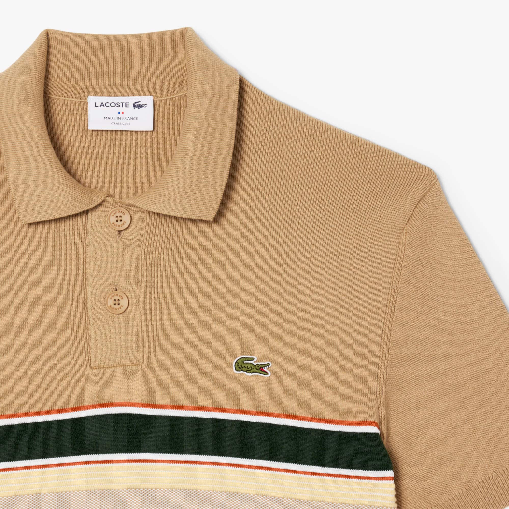 Men's Made In France Striped Polo Collar Sweater - Beige / White / Navy Blue / Yellow