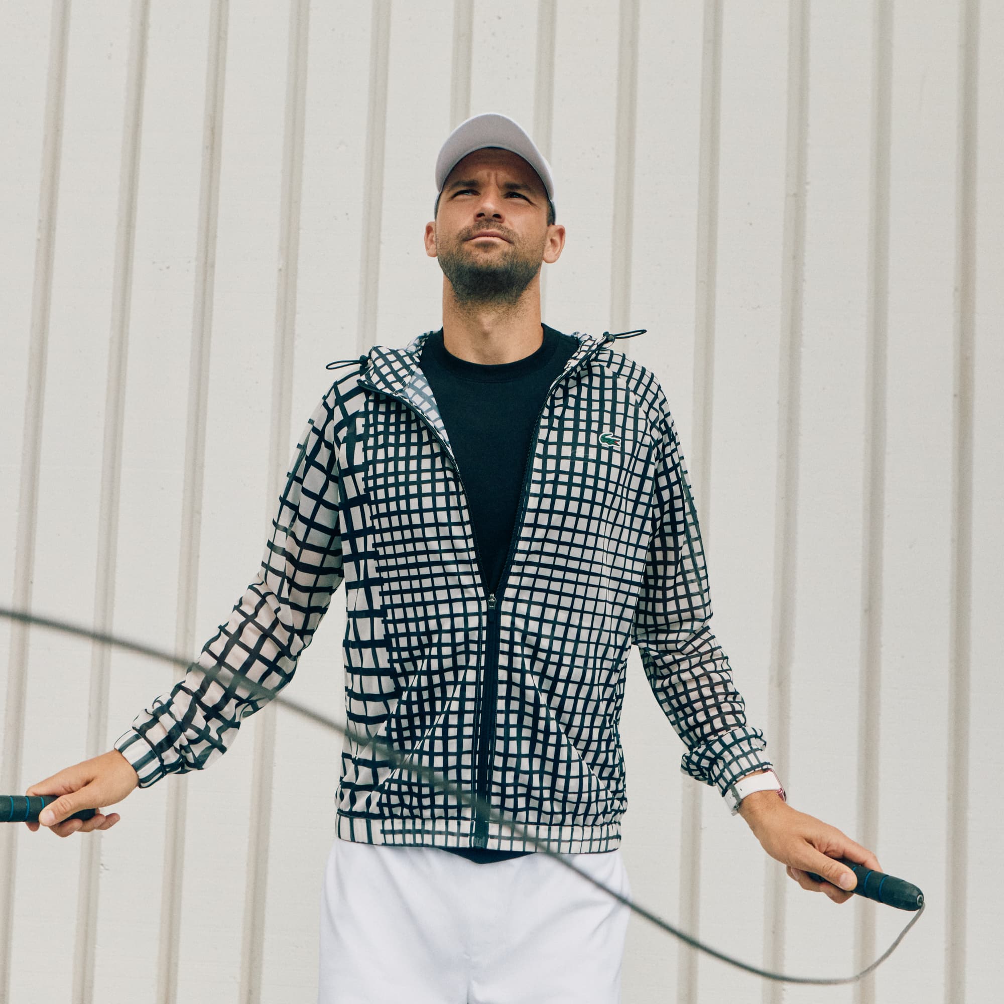 Men's Lightweight Print Sport Jacket - White / Black