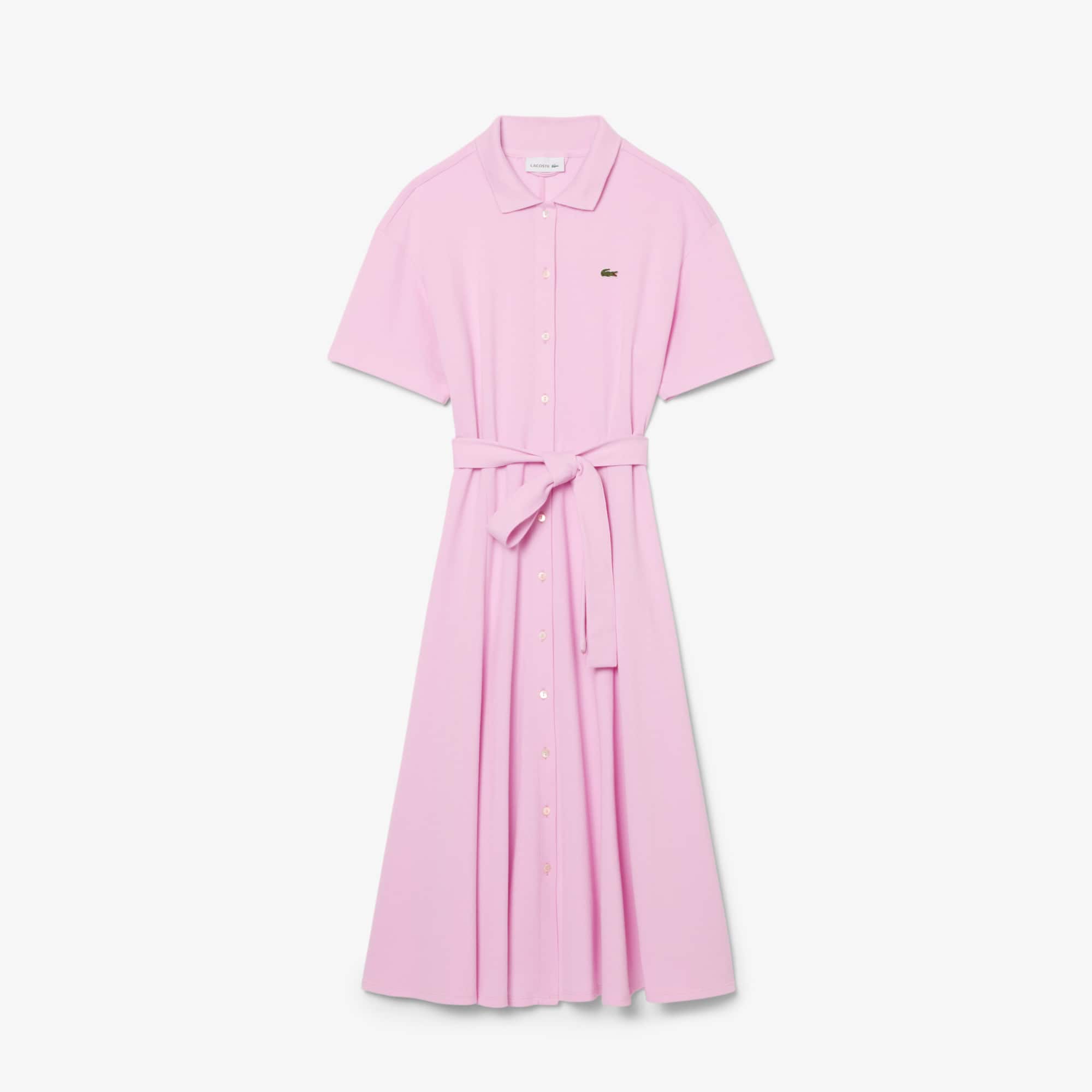 Women's Flared Mini-Piqué Polo Dress - Pink