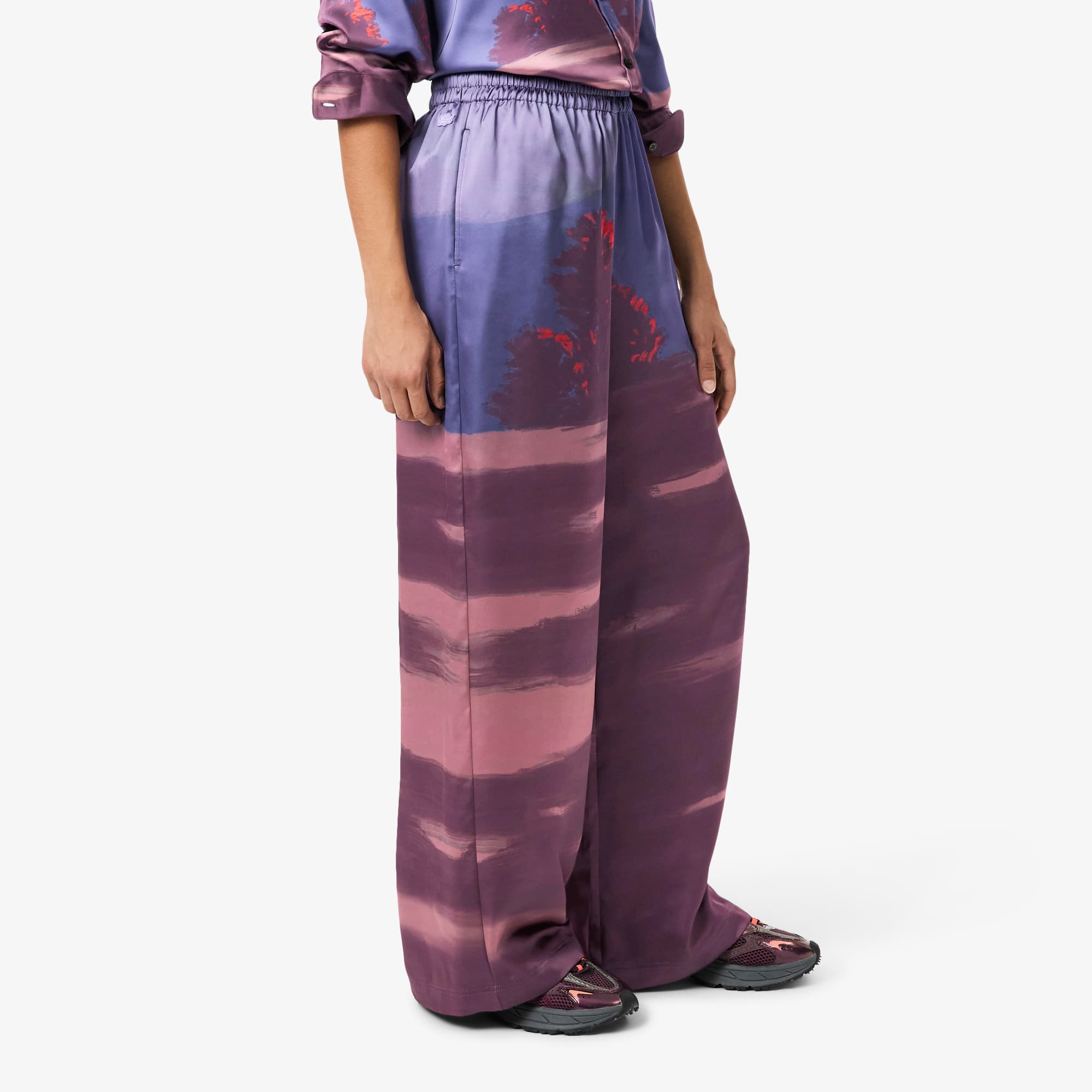 Women's Oversized Landscape Print Pants - Blue / Brown / Purple / Light Pink