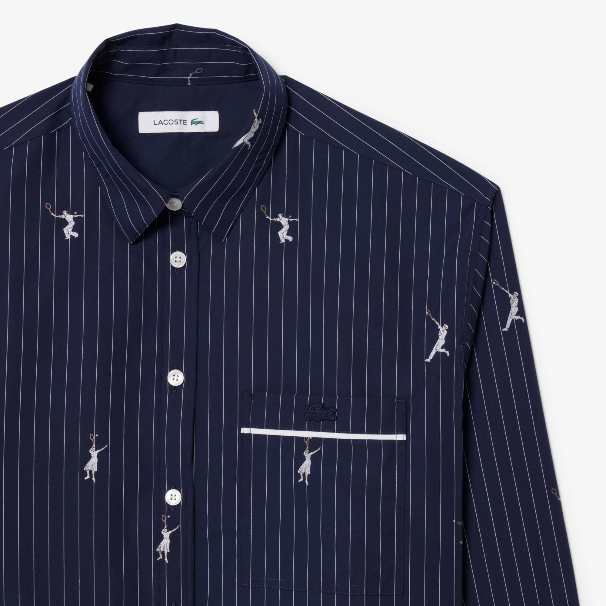 Oversized Shirt with Motifs - Navy Blue / White