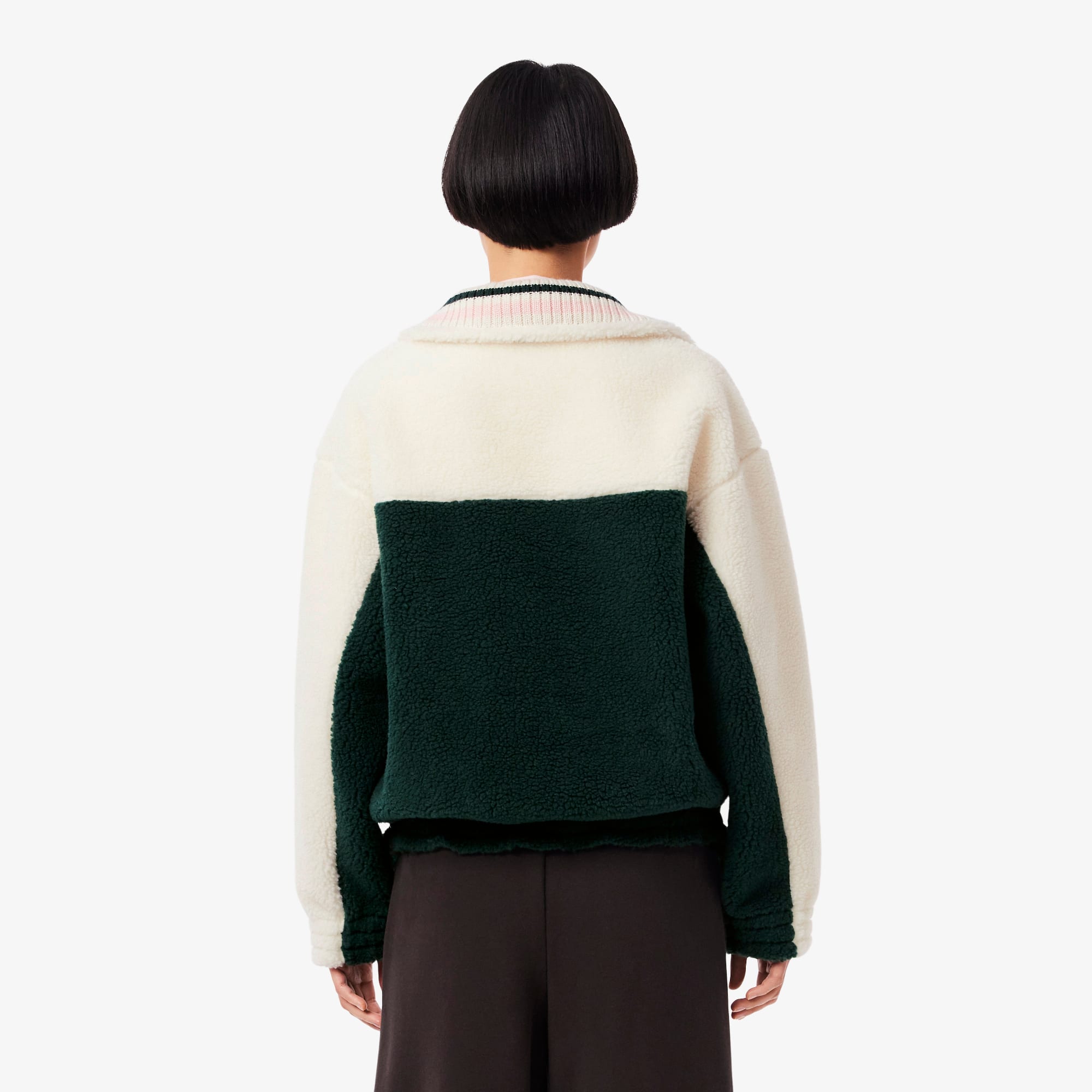 Women's High-Neck Oversized Fleece Sweatshirt - Green / White