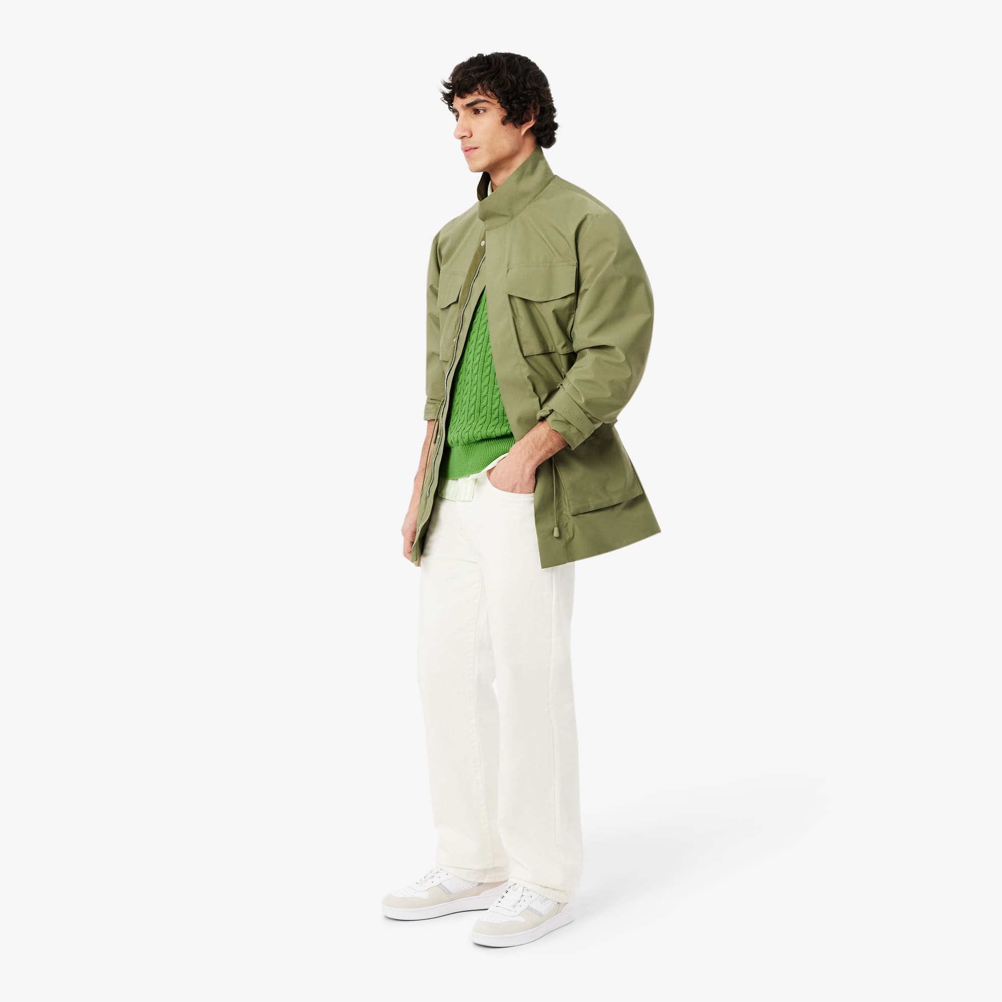 Men's Cable Knit Cotton Sweater - Vert / Blanc
