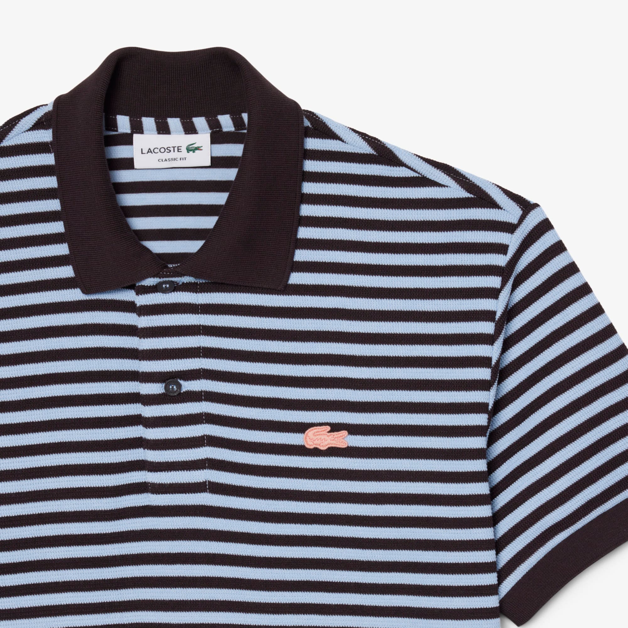 Classic Fit Textured Striped Polo - Bleu Clair / Marron