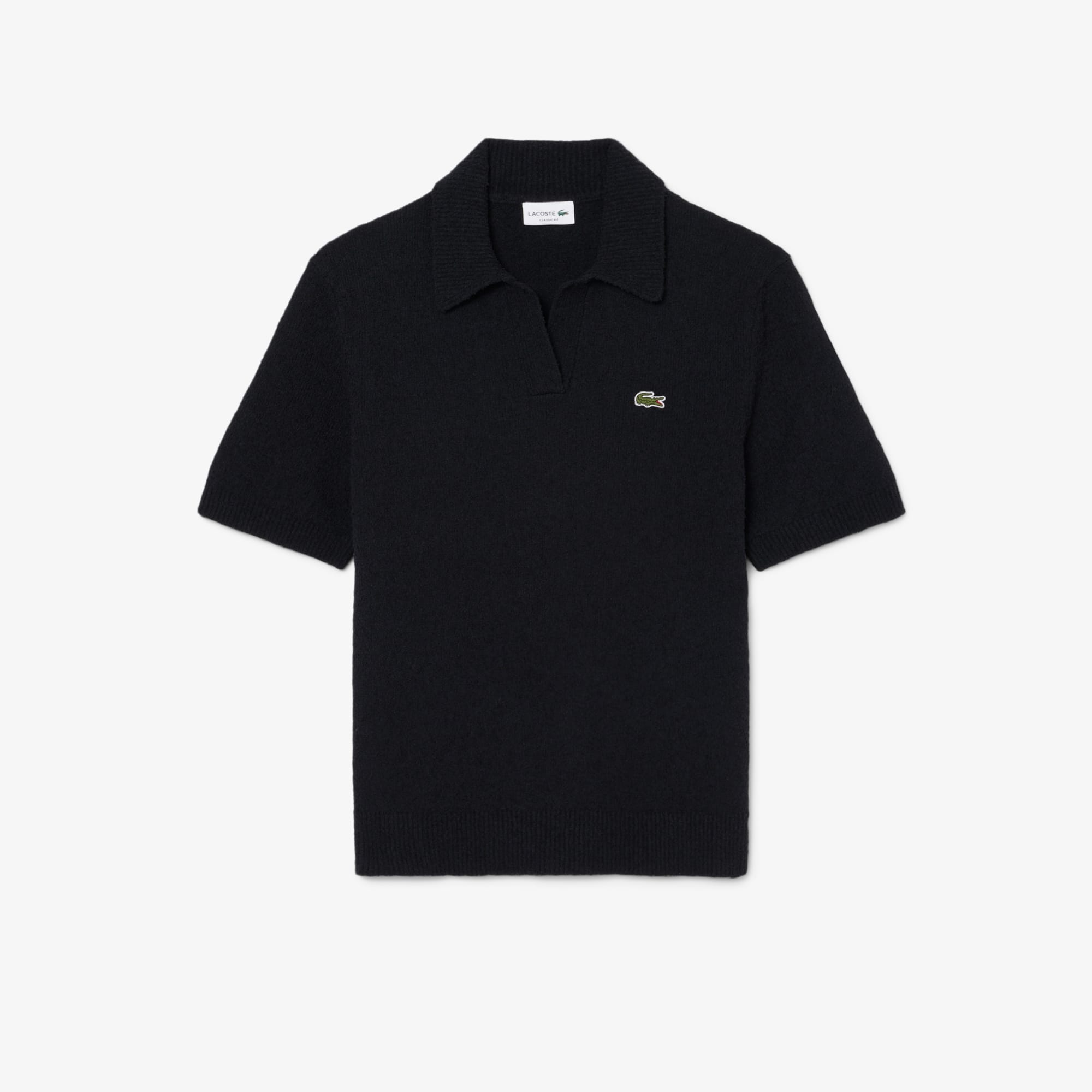Classic Fit Bouclé Knit Polo - Black