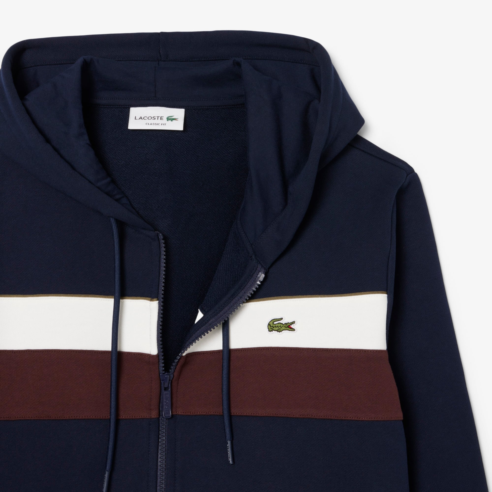 Men's Zip-Up Colorblock Hoodie - Navy Blue / White / Brown
