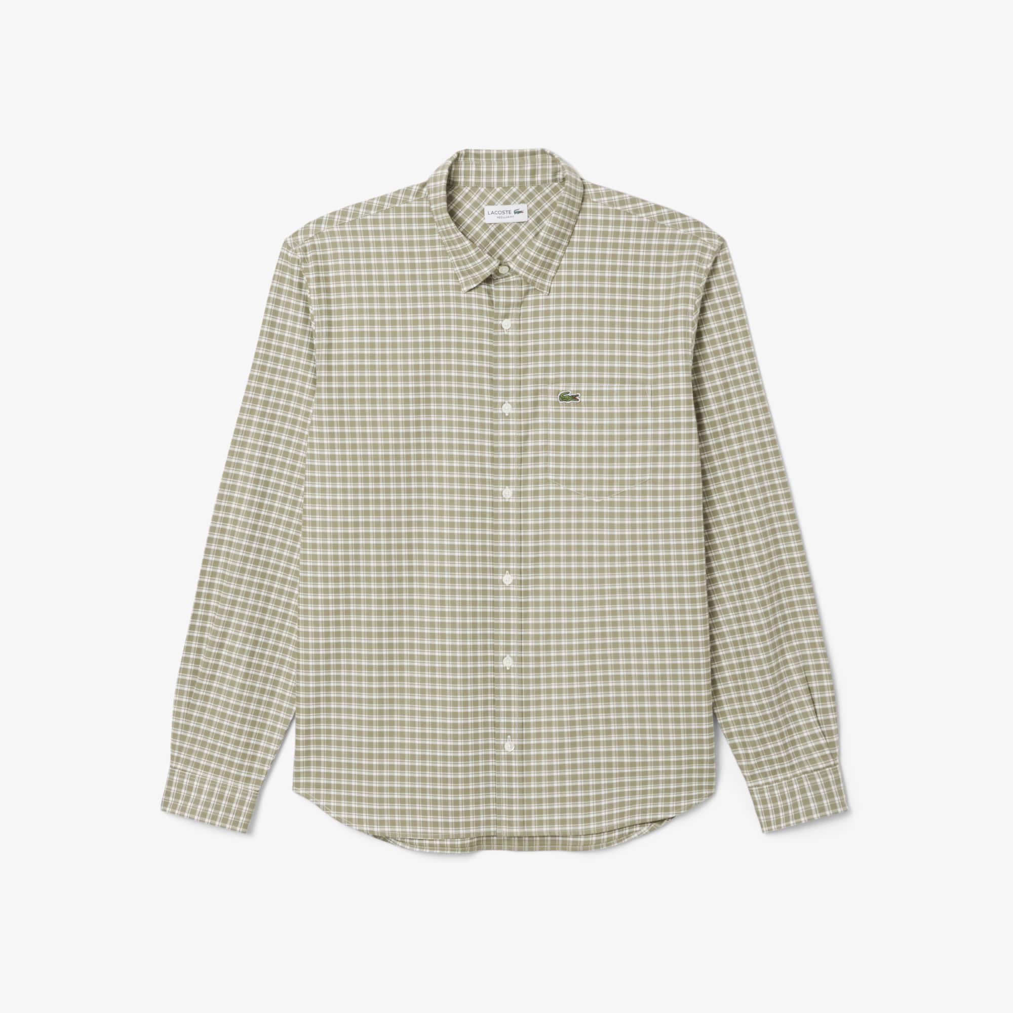 Men's Regular Fit Stretch Plaid Shirt - White / Khaki Green