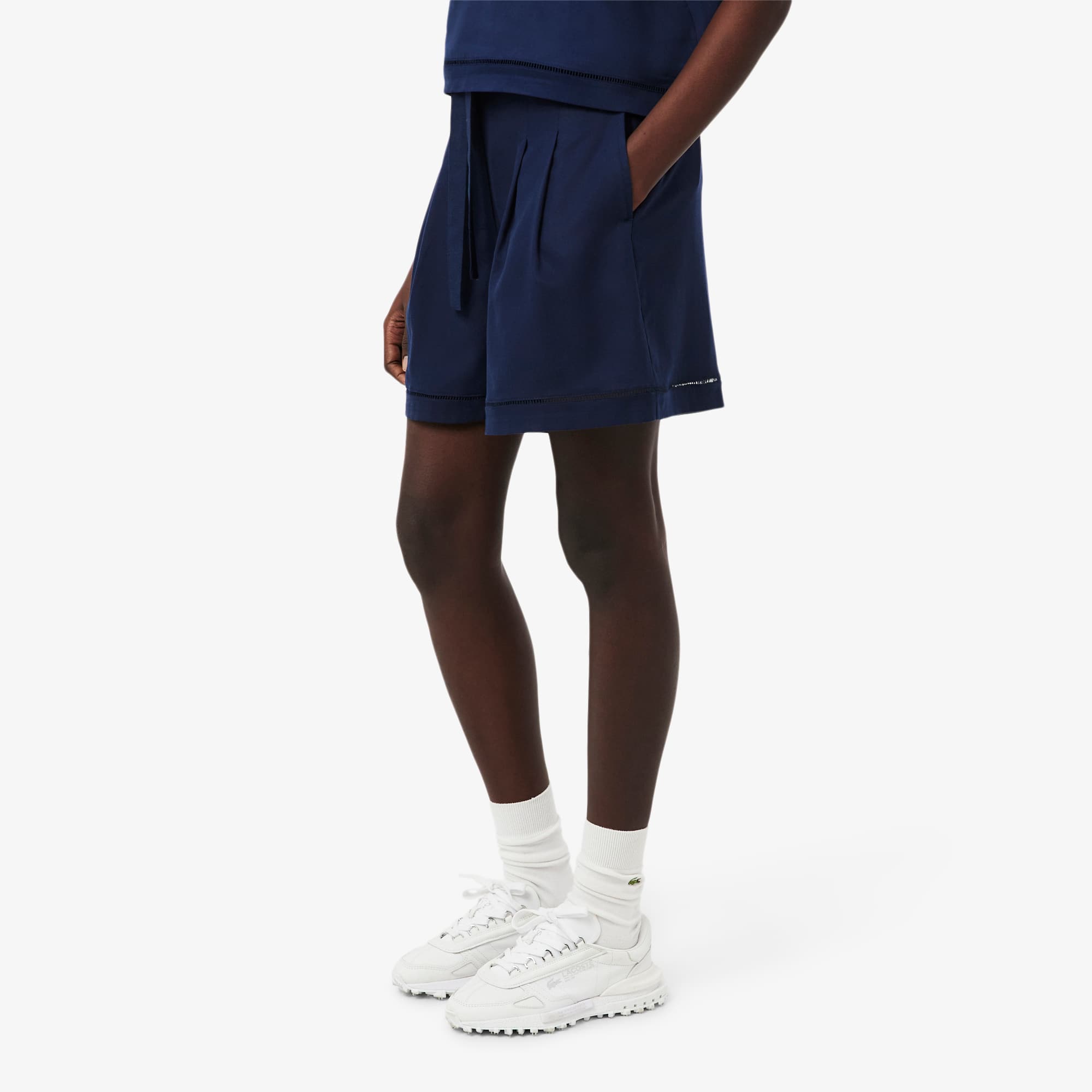 Oversized Fluid Linen Blend Bermuda Shorts - Navy Blue