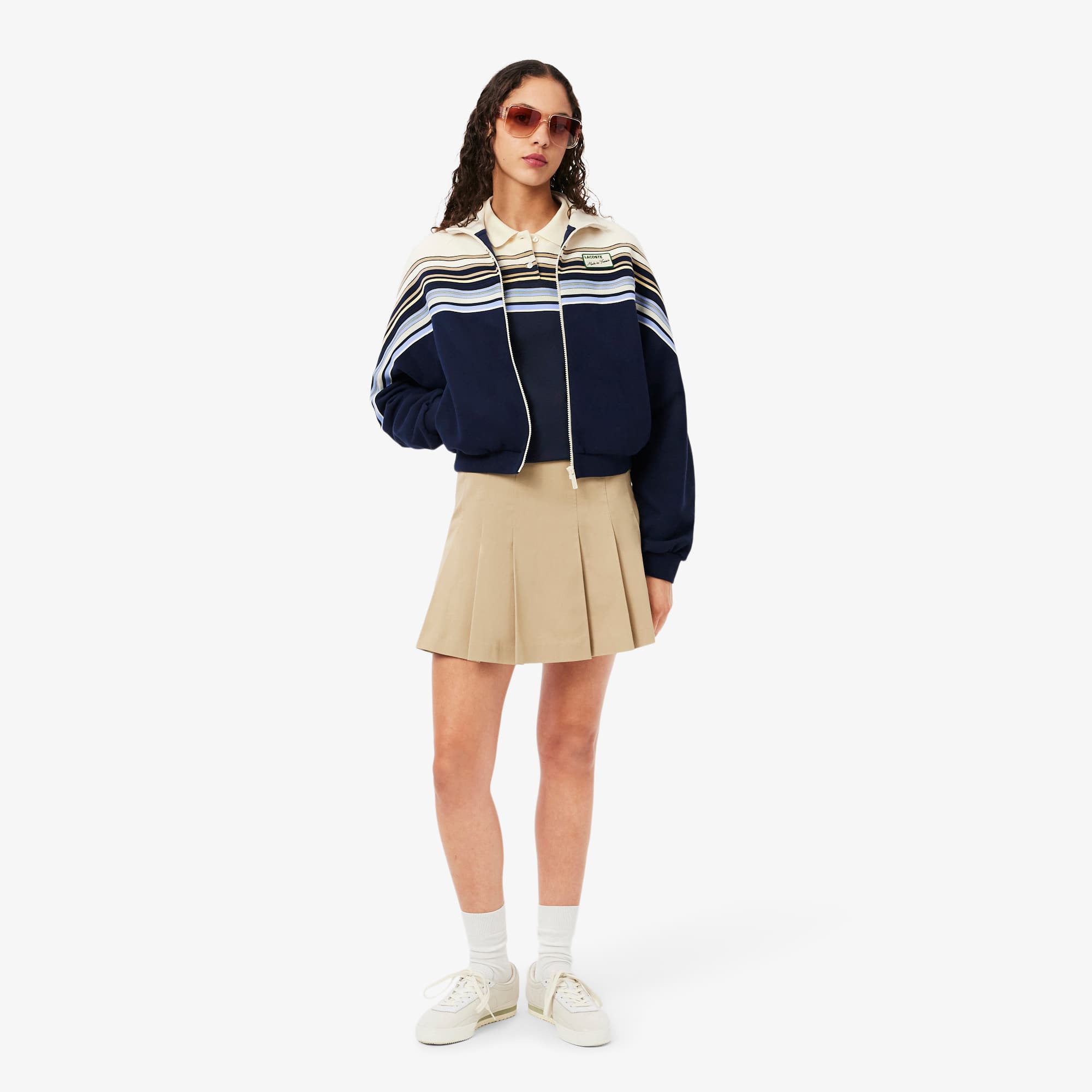 Women's Made In France Slim Fit Striped Polo - Navy Blue / White