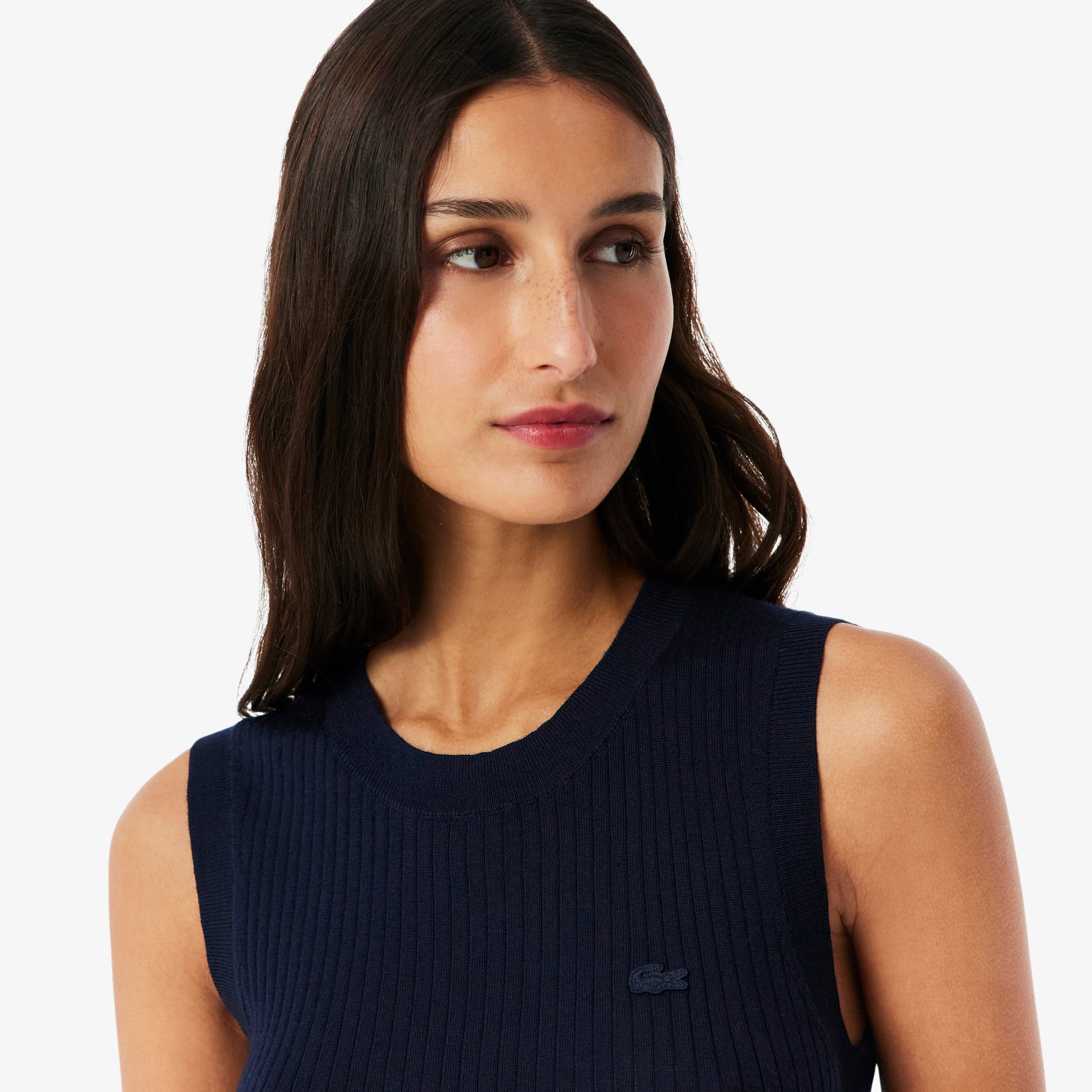 Merino Wool 3D Knit Sleeveless Sweater - Navy Blue
