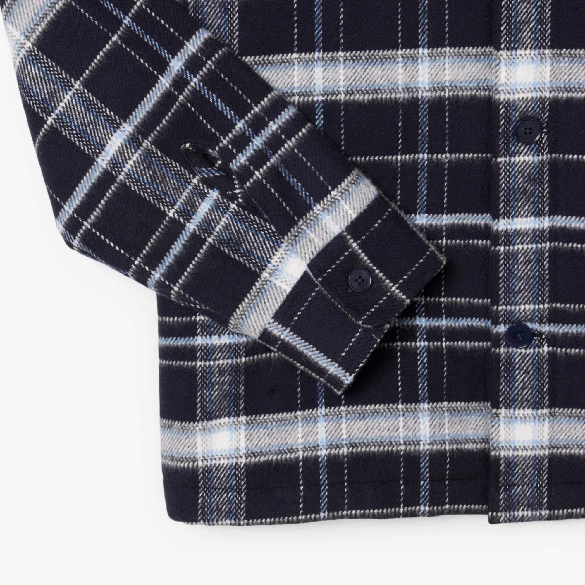 Men's Cotton Plaid Overshirt - Navy Blue / White / Blue
