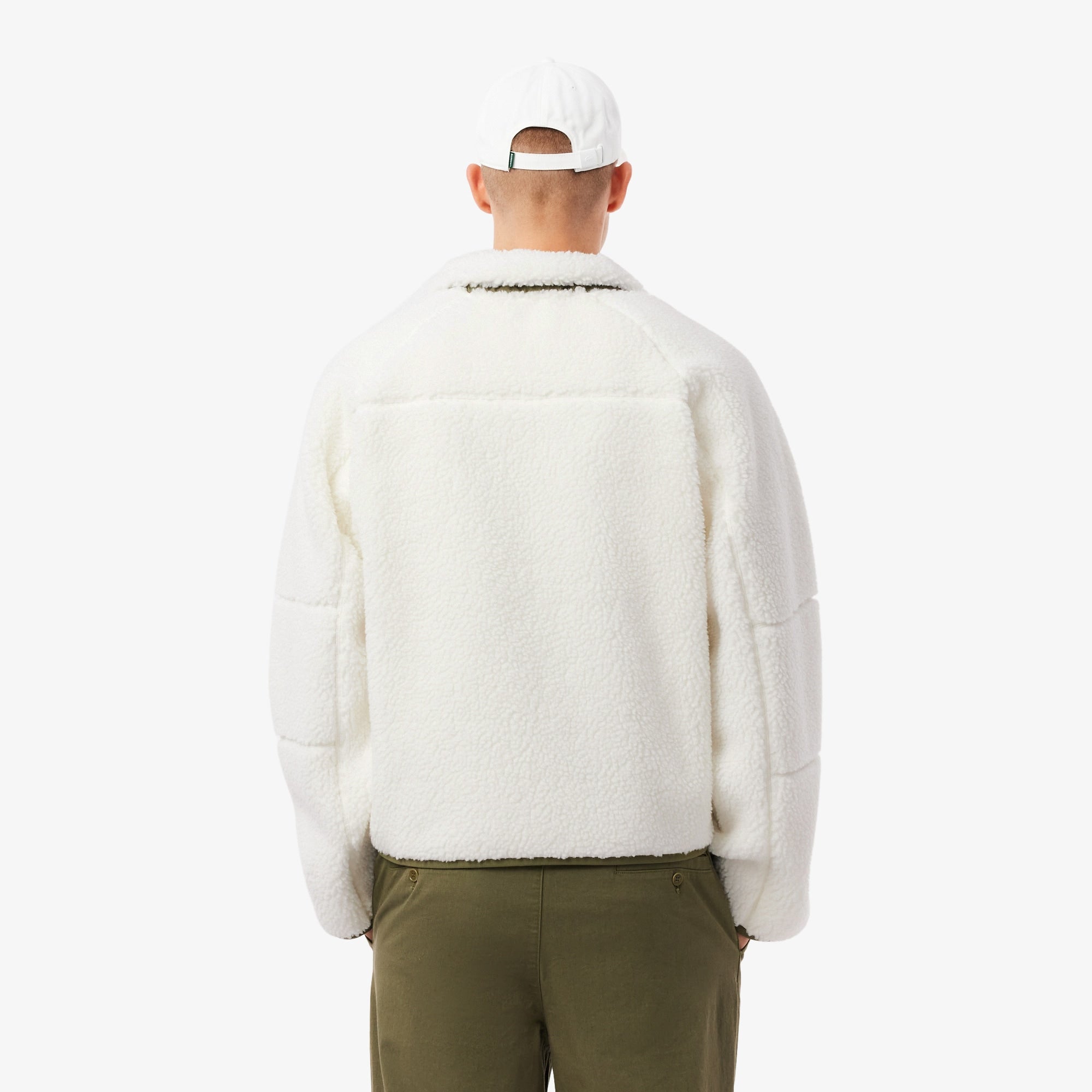 Men's Colorblock Sherpa Fleece Jacket - White / Khaki Green