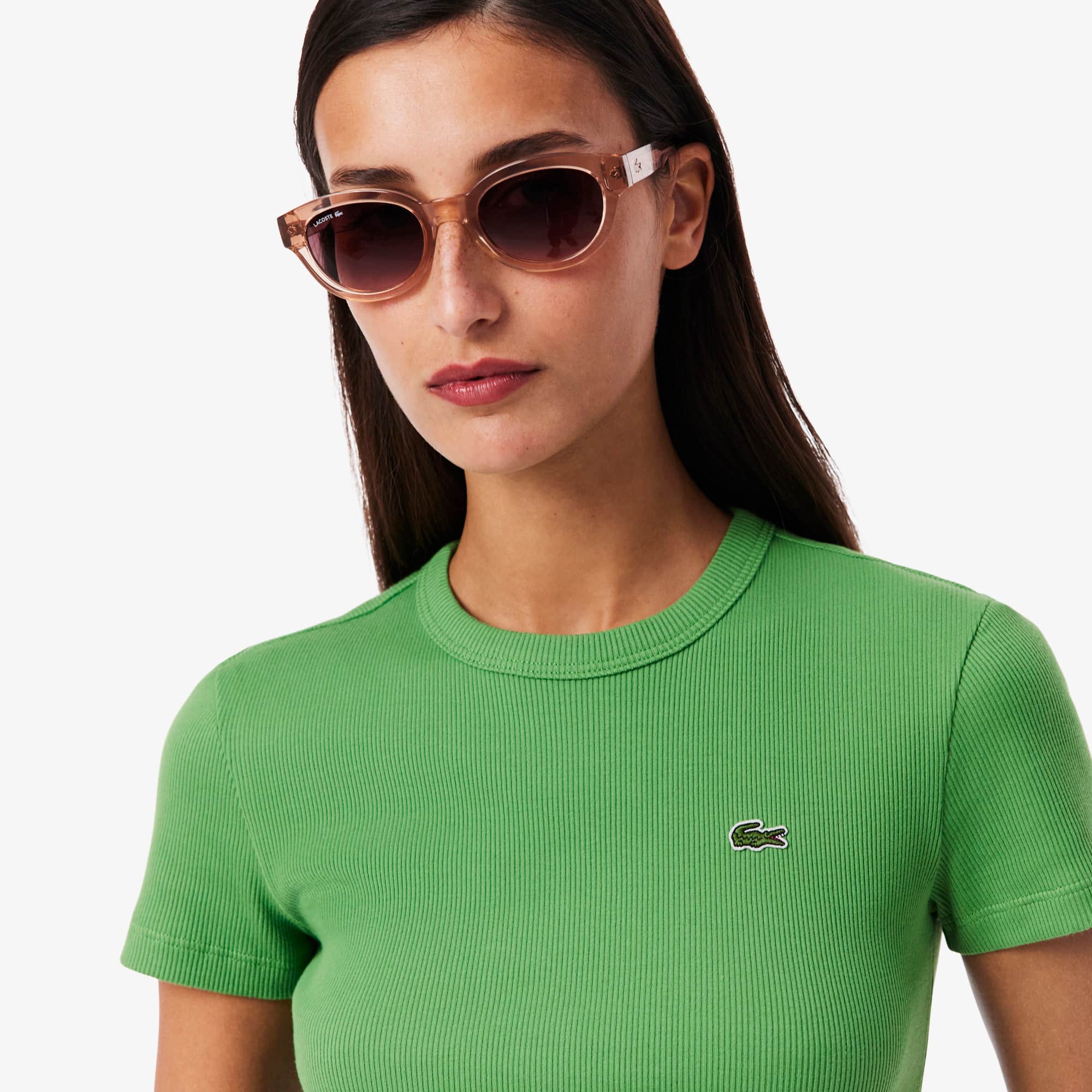 Women's Slim Fit Ribbed Cotton T-Shirt - Vert