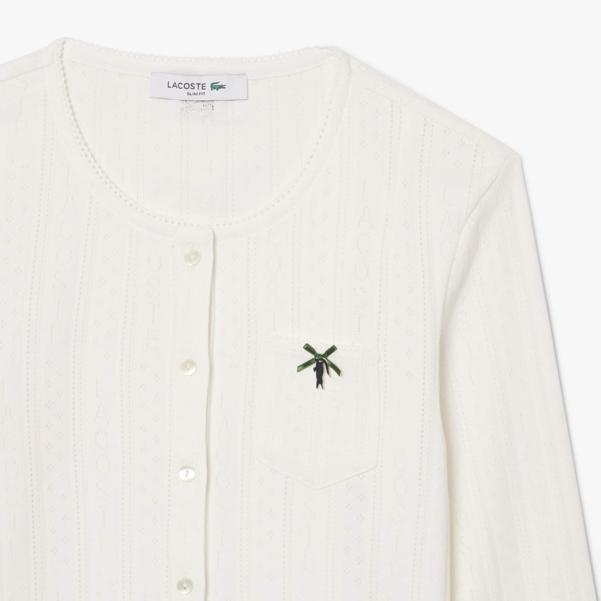 Slim Fit Pointelle Cardigan - White