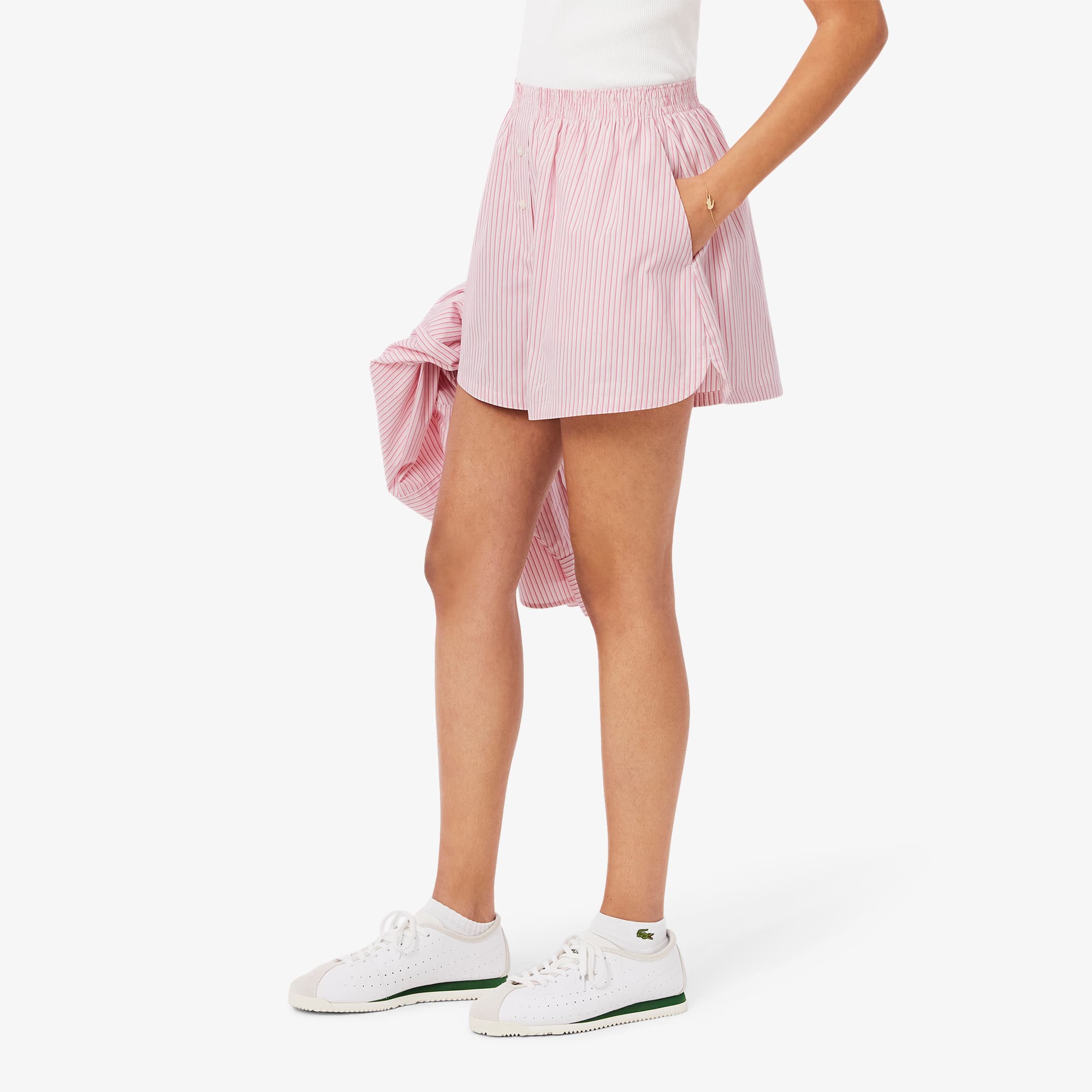 Women's Relaxed Fit Lightweight Striped Poplin Shorts - Pink / Light Pink / White