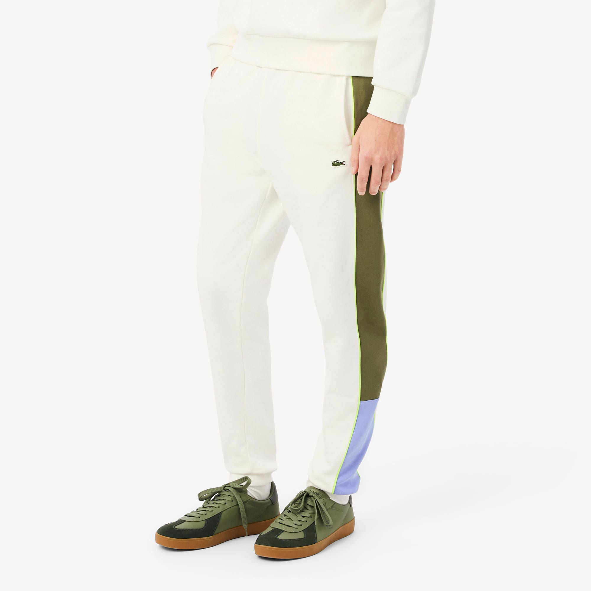 Men's Tapered Leg Fleece Sweatpants - White / Khaki Green / Purple