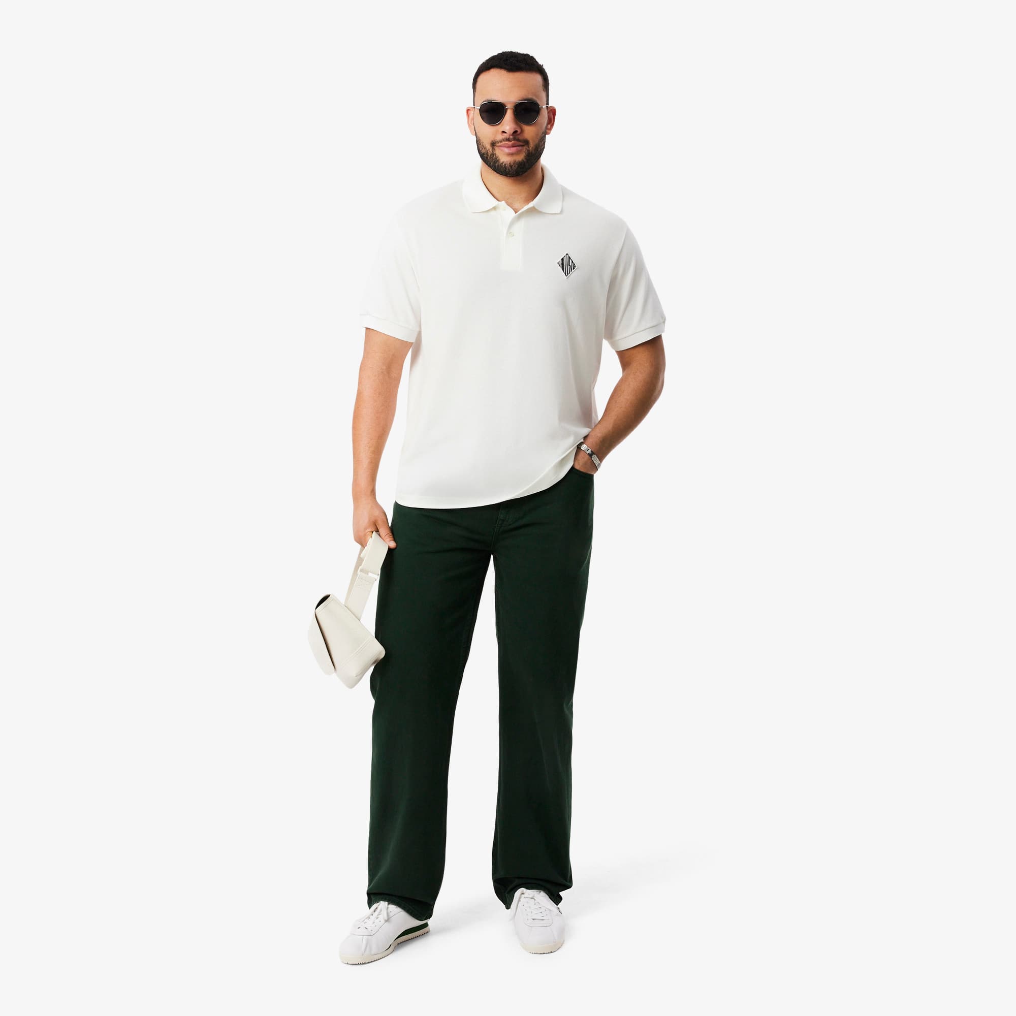 Classic Fit Badge Accent Piqué Polo - White