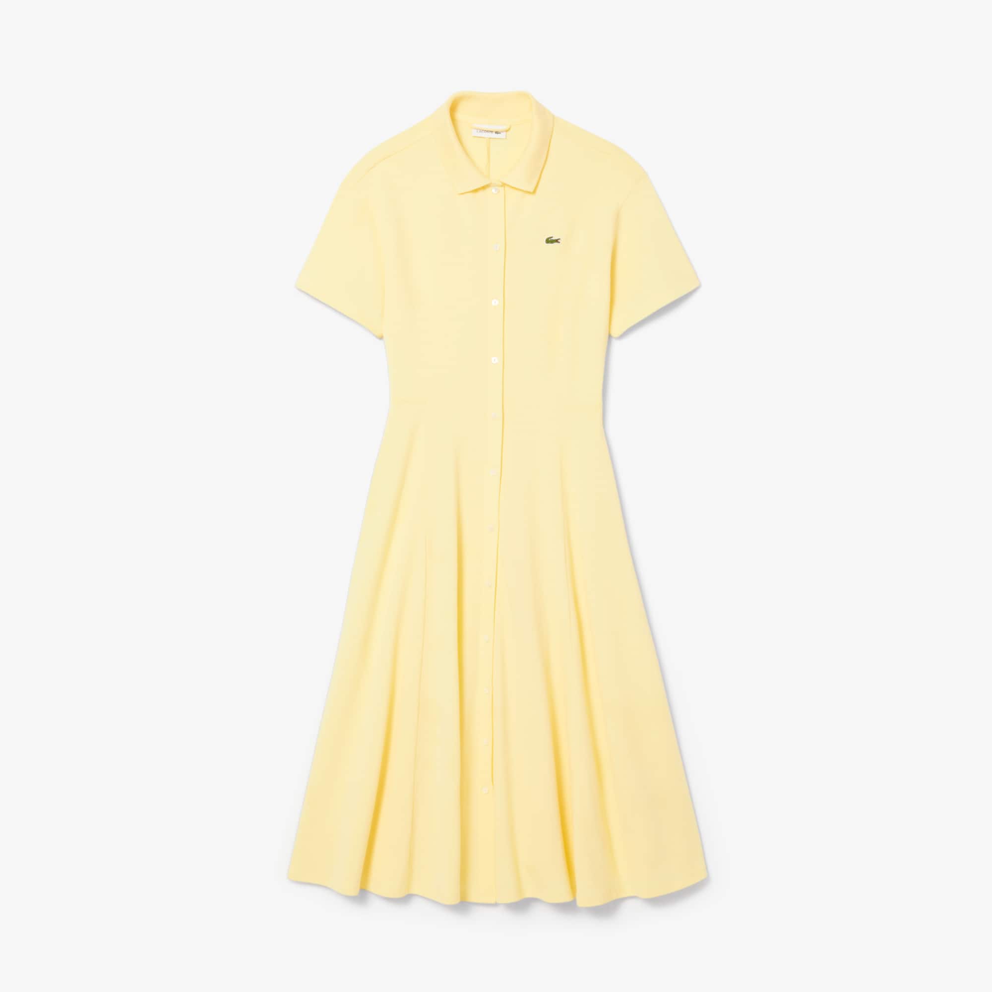 Women's Flared Mini-Piqué Polo Dress - Pastel yellow