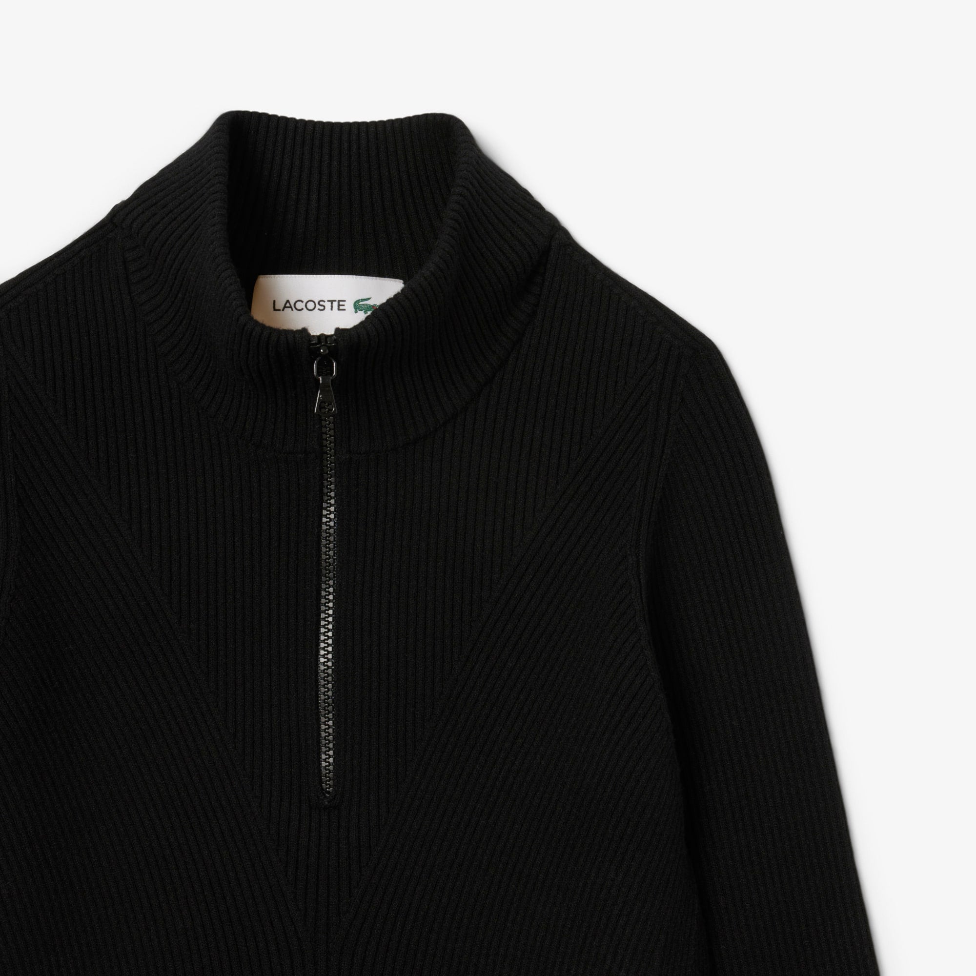 Women's High-Neck 3D Ribbed Knit Sweater - Black