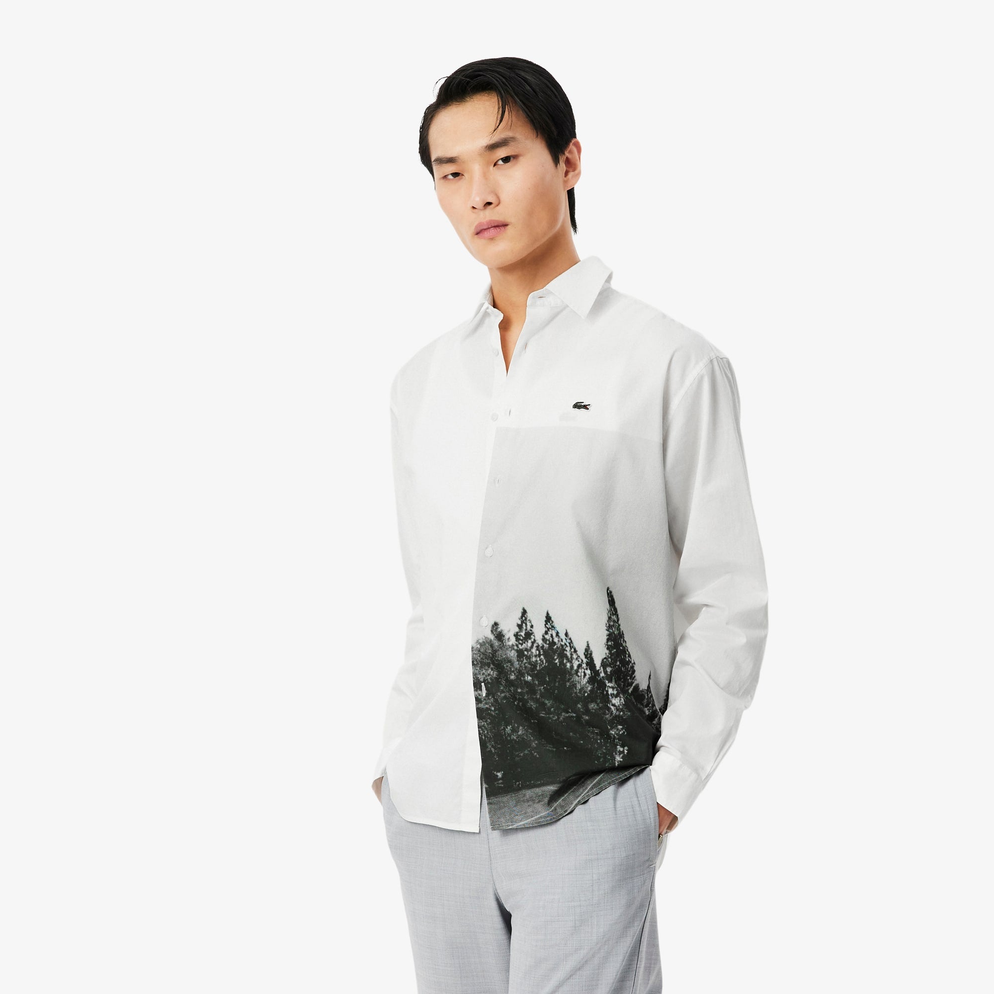 Relaxed Fit Printed Cotton Twill Shirt - White