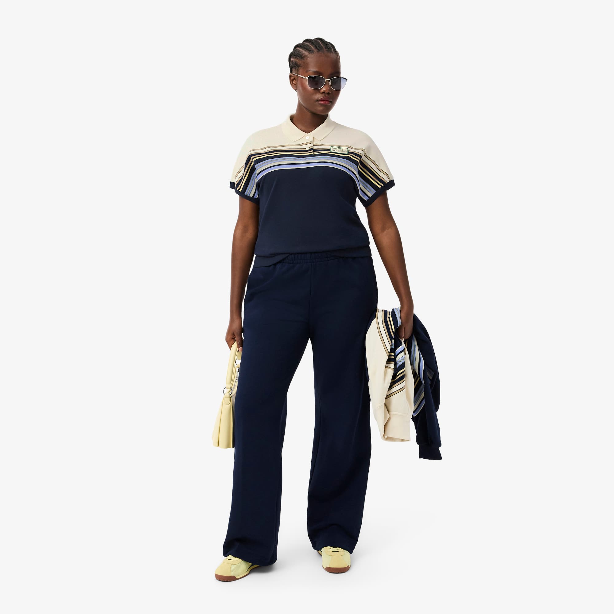 Women's Made In France Slim Fit Striped Polo - Navy Blue / White