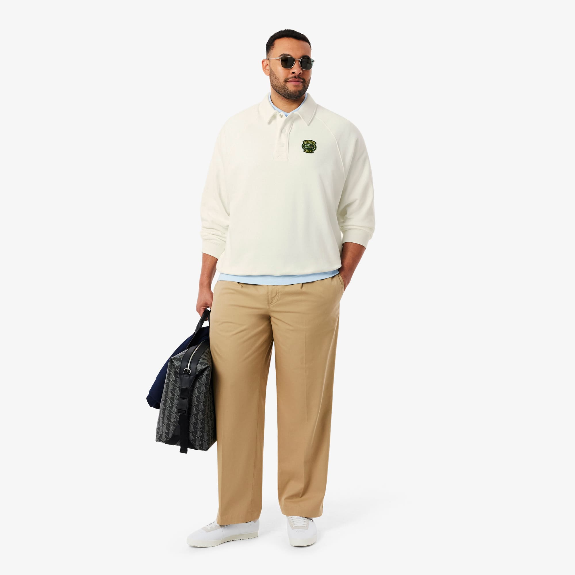 Men's Loose Fit Polo Collar Fleece Sweatshirt - White