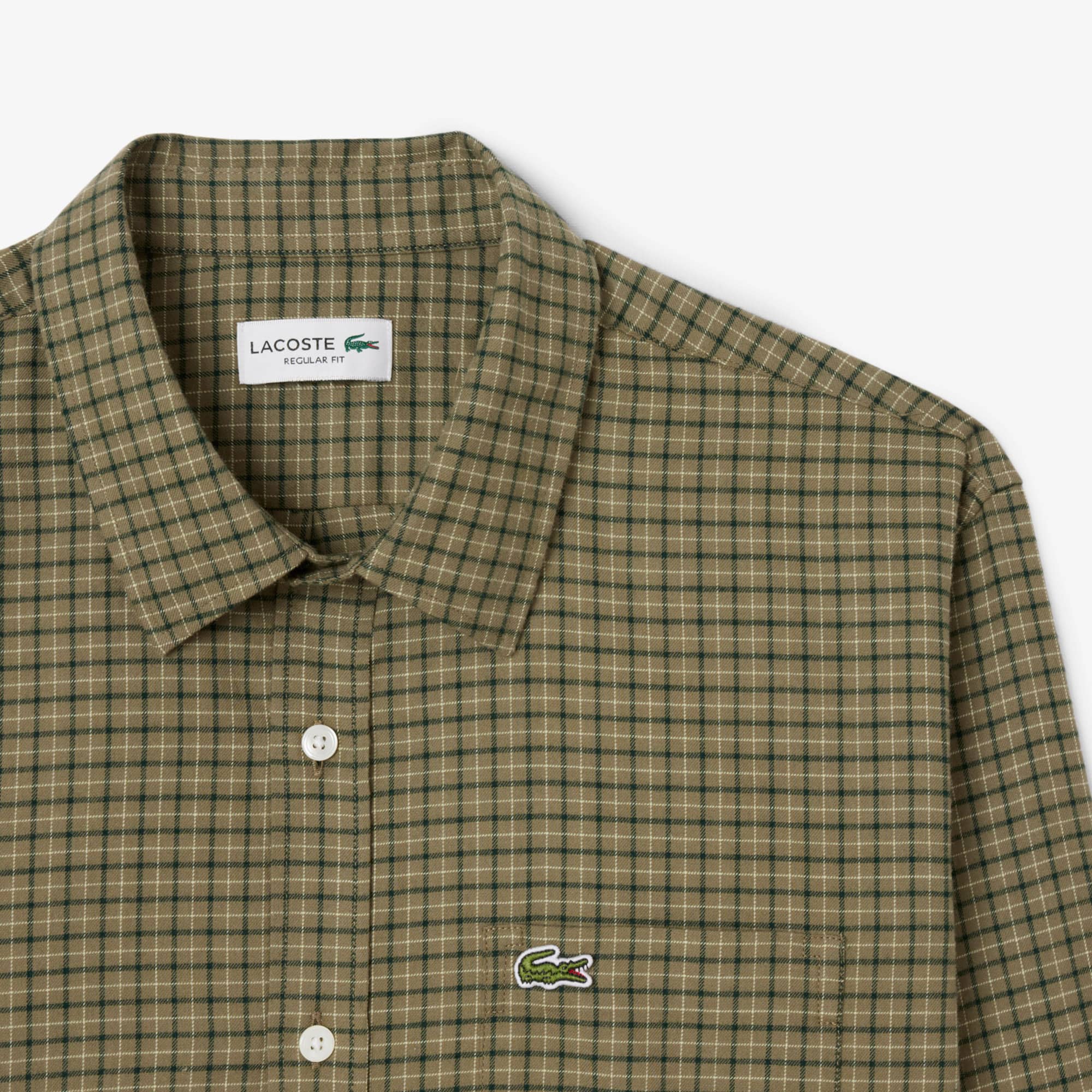 Men's Regular Fit Plaid Flannel Shirt - Khaki Green / Green