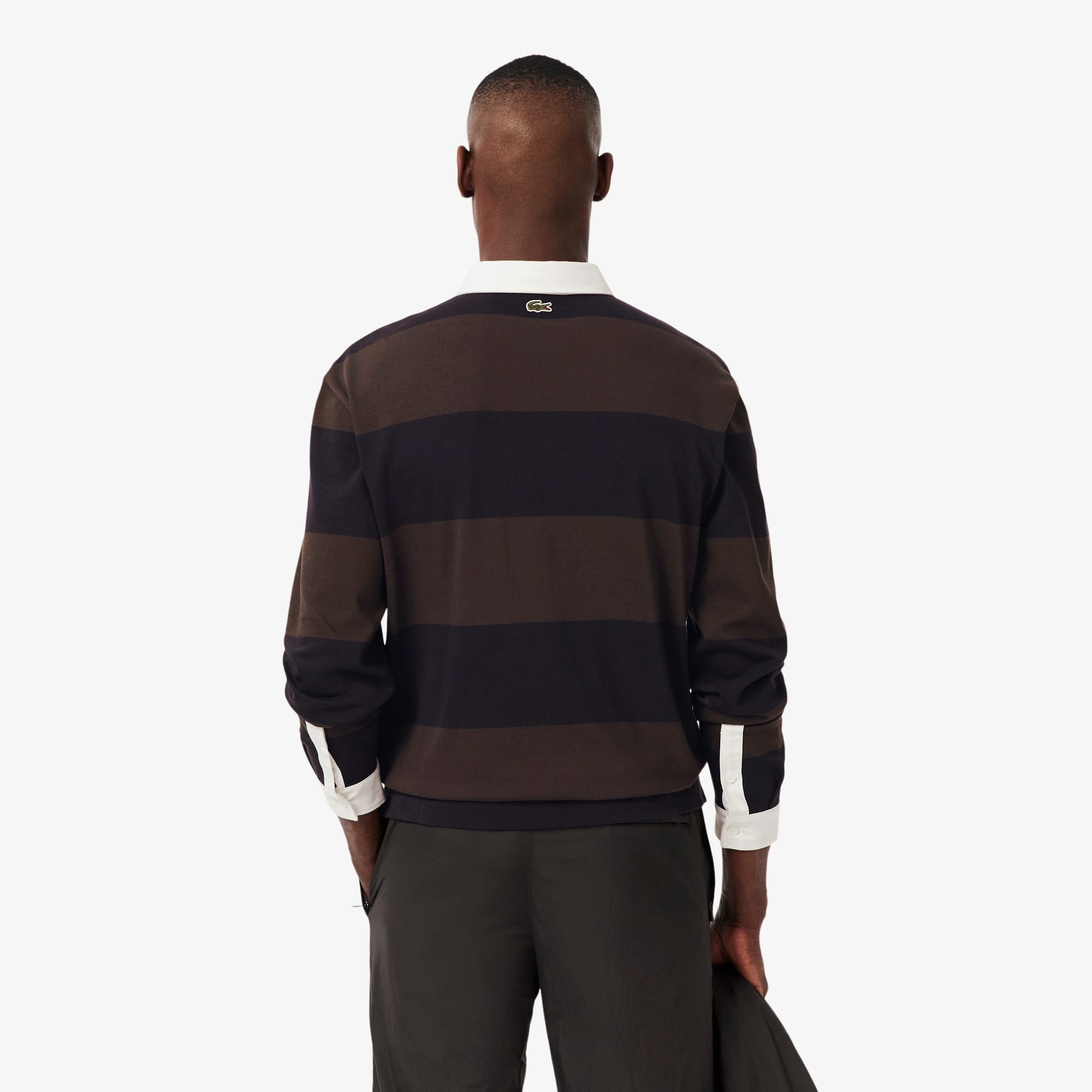 Men's Relaxed Fit Striped Rugby Polo - Navy Blue / Brown