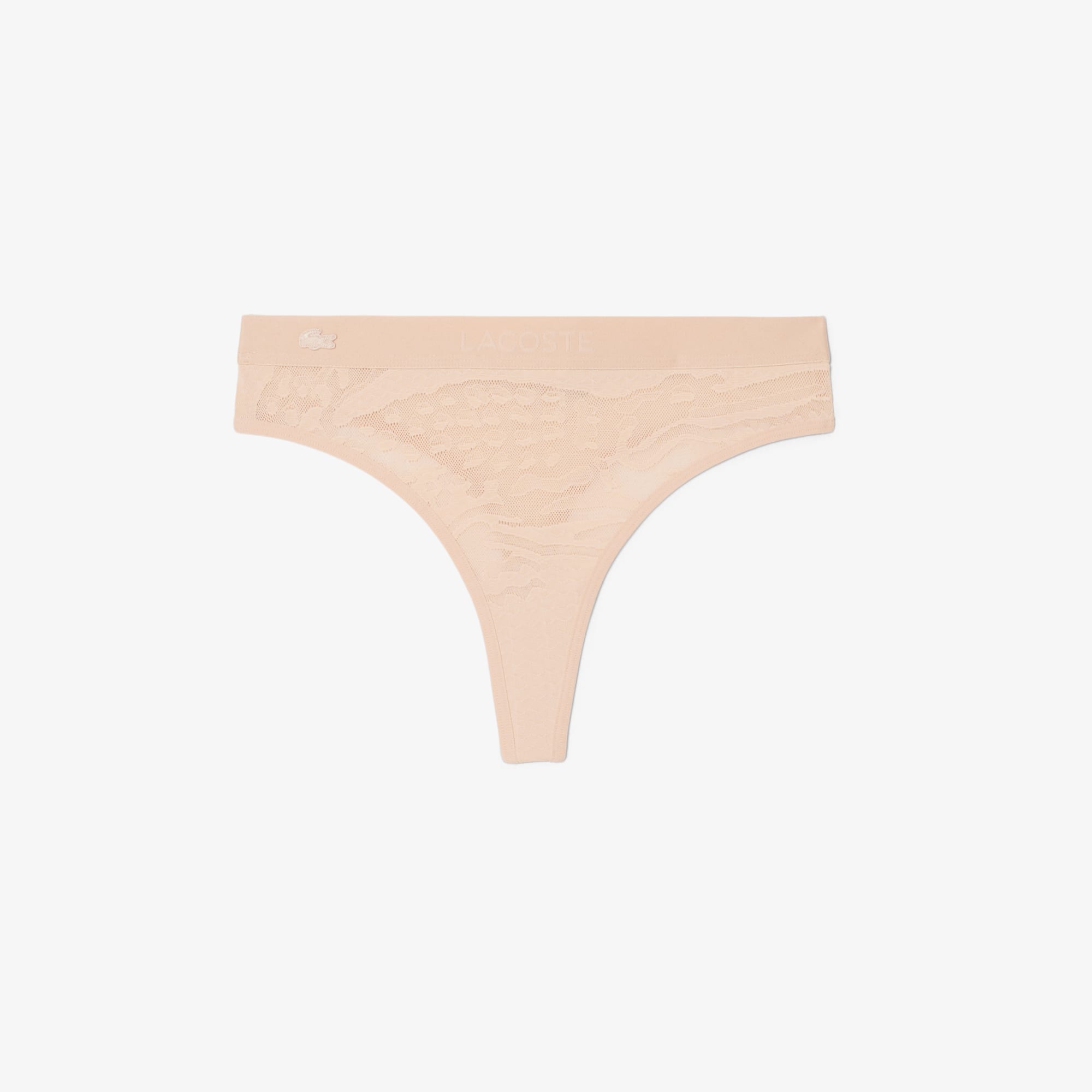 Logo Waist Mesh String Briefs - Beige