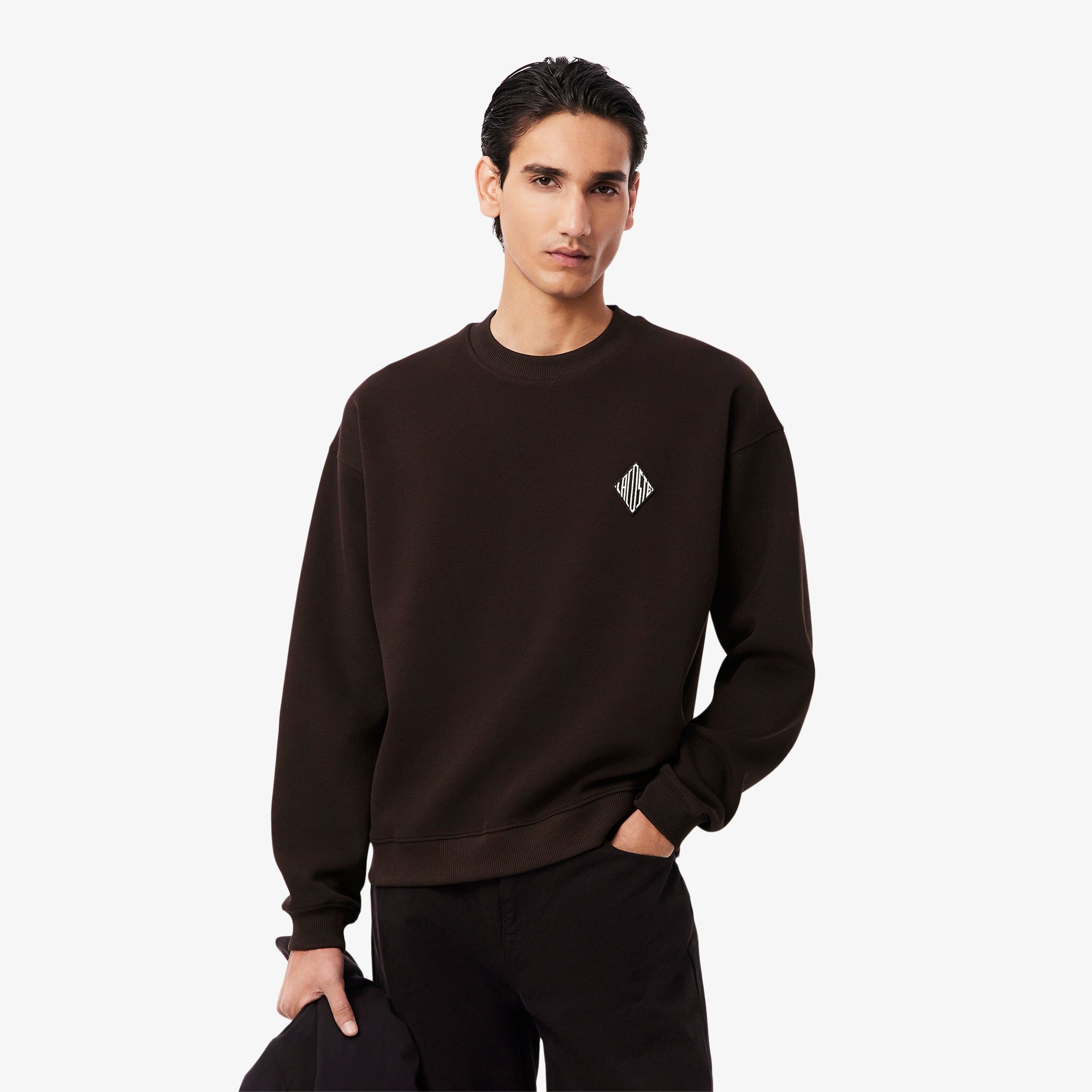 Double Face Piqué Badge Sweatshirt - Brown