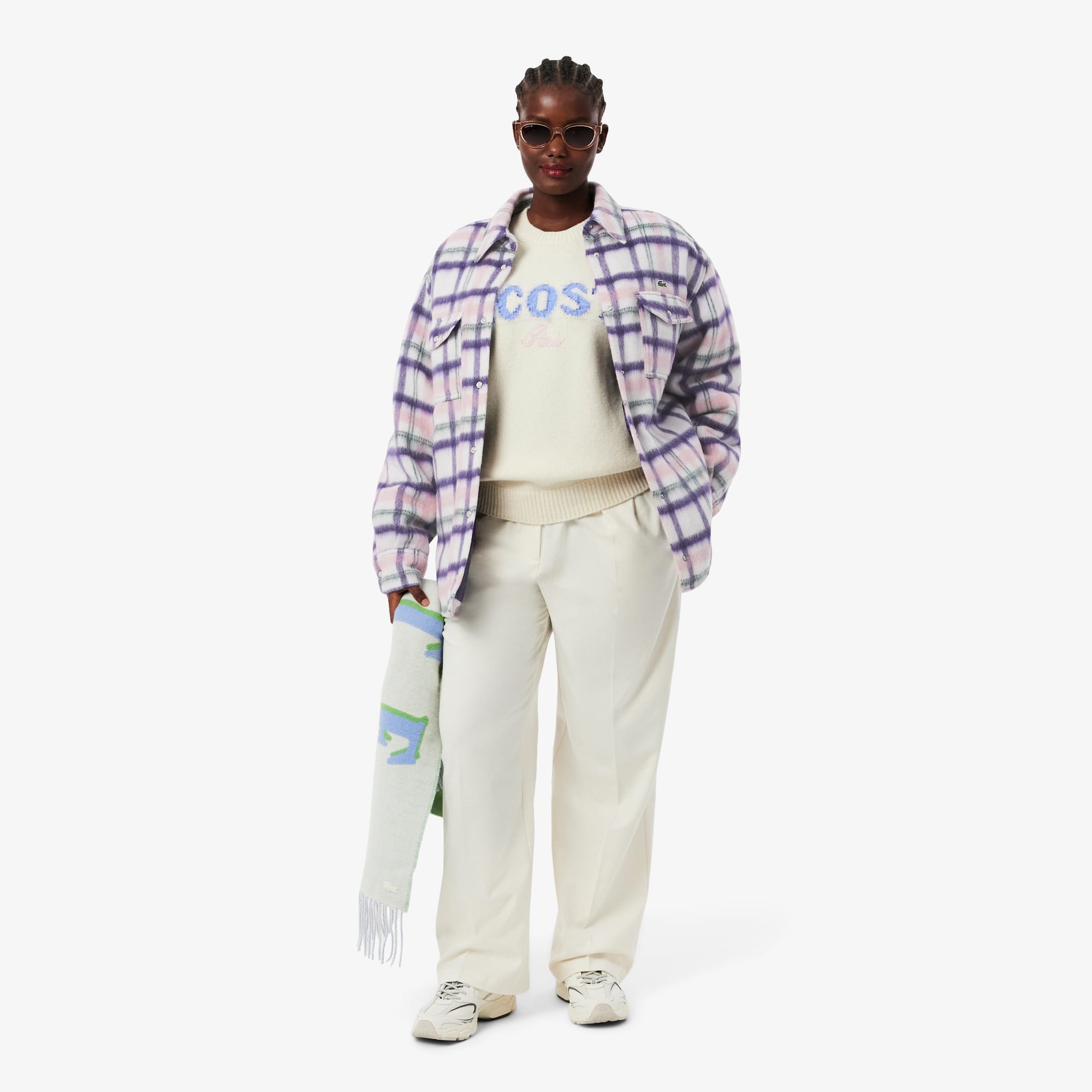 Women's Oversized Quilted Wool Overshirt - White / Purple / Light Pink / Green