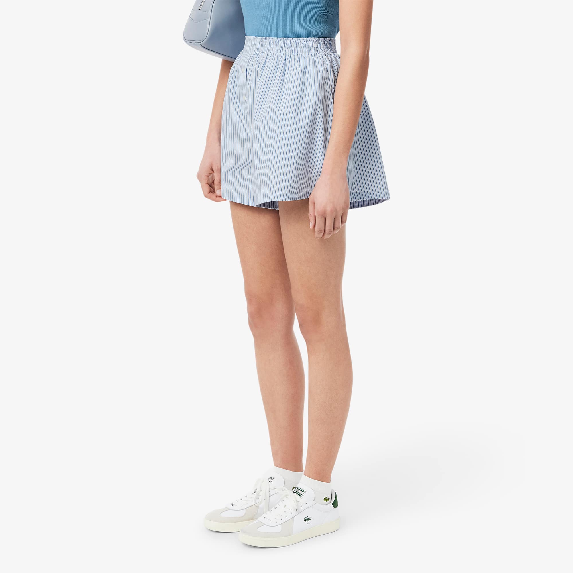Women's Relaxed Fit Lightweight Striped Poplin Shorts - Blue / Light Blue / White