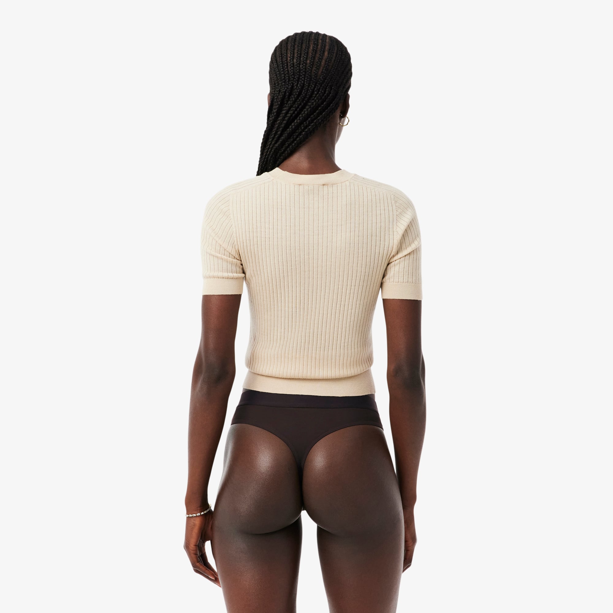Logo Waist Mesh String Briefs - Brown