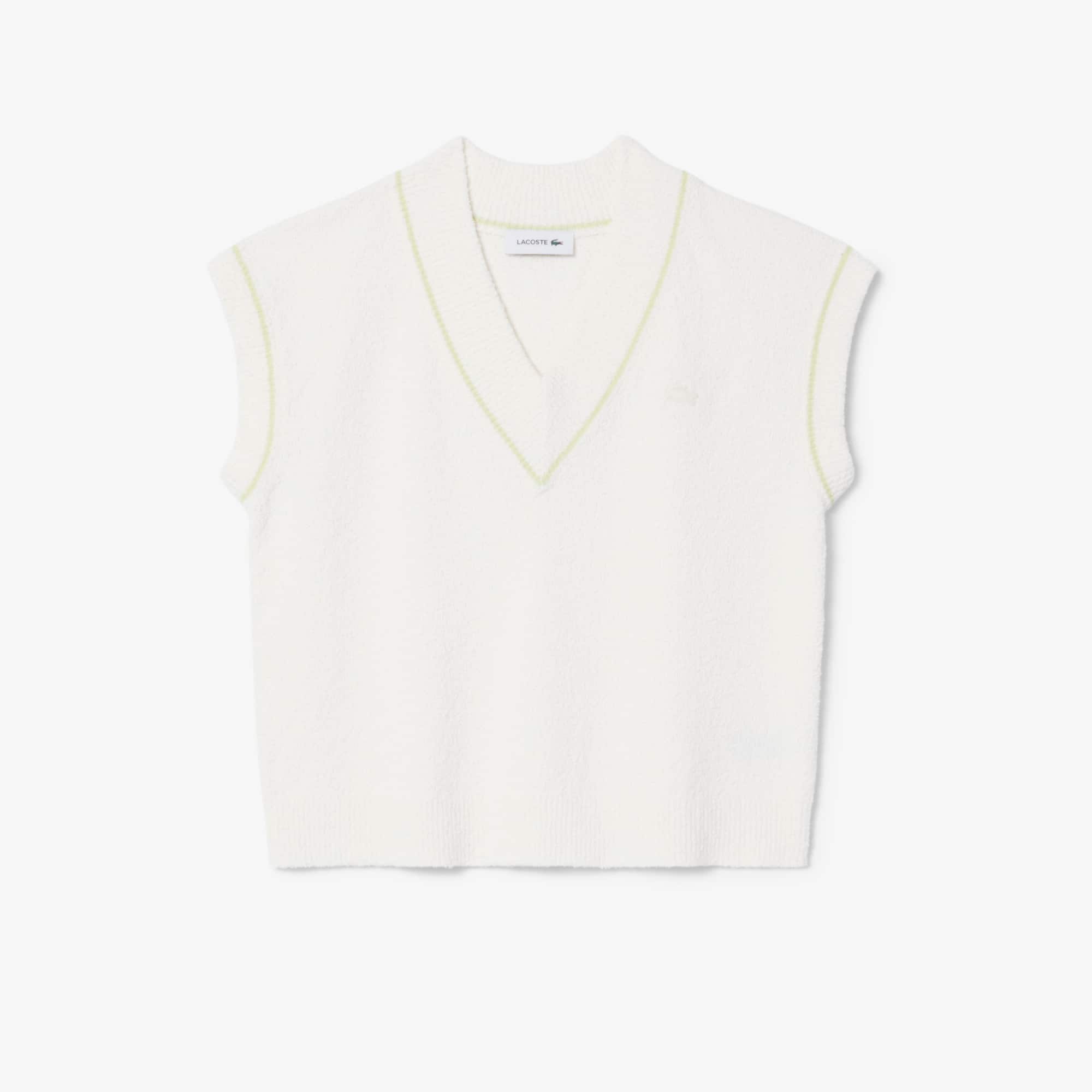 Cotton Blend V-neck Sleeveless Sweater Vest - White