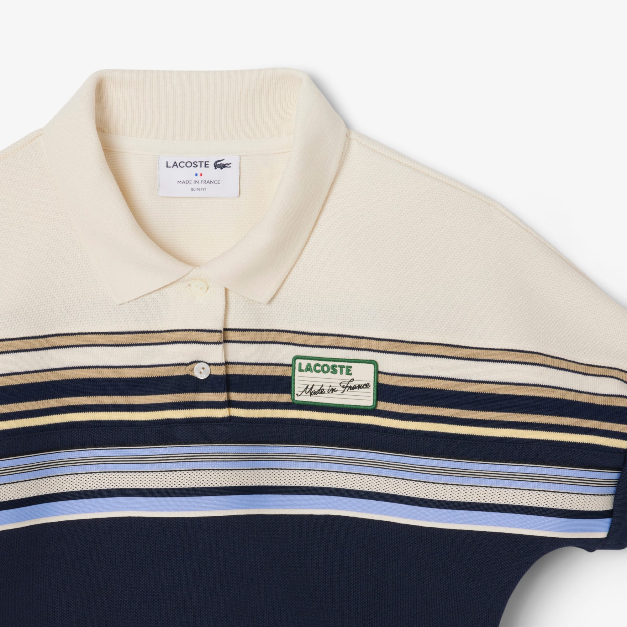 Women's Made In France Slim Fit Striped Polo - Navy Blue / White