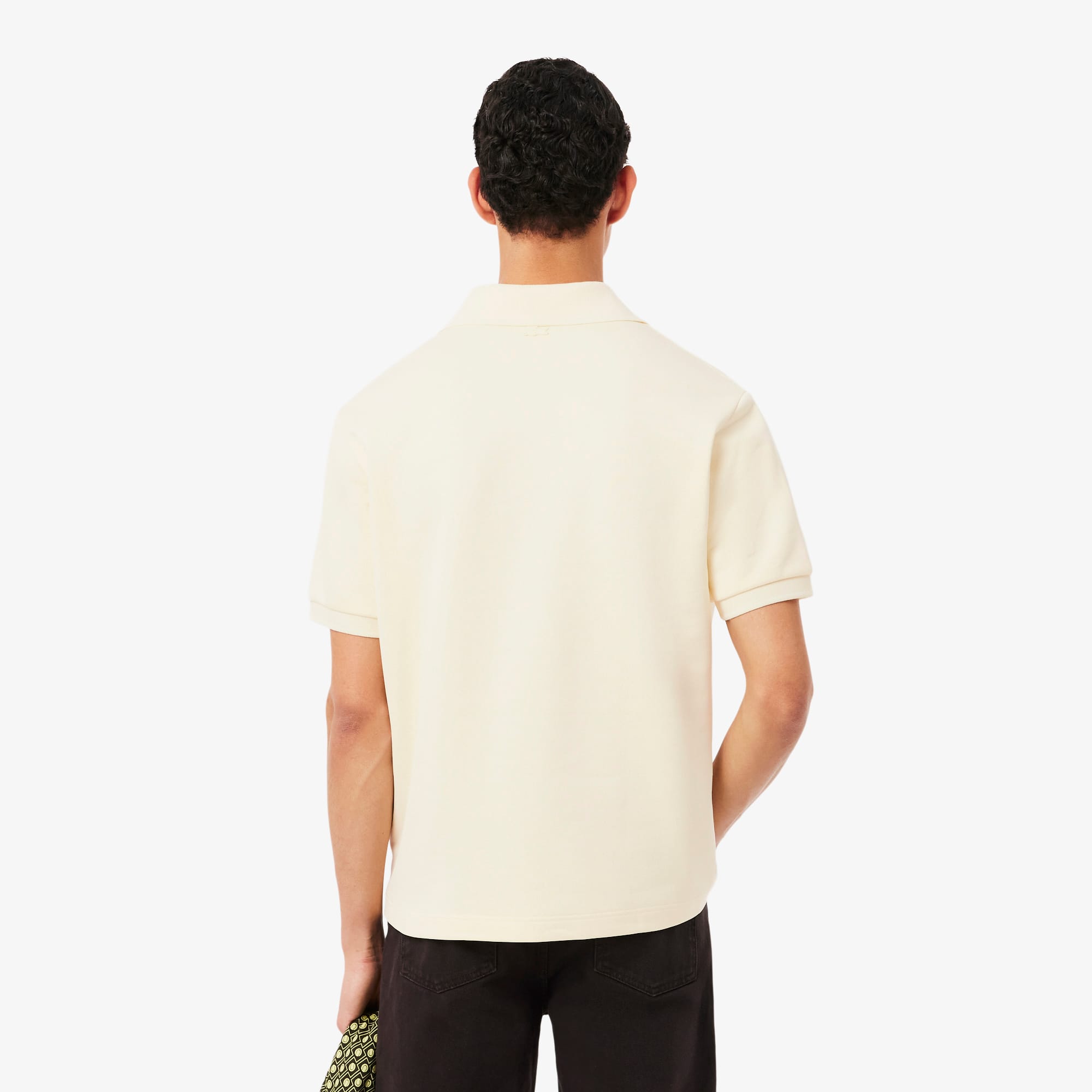 Loose Fit Badge Accent Fleece Polo - Lemon Beige