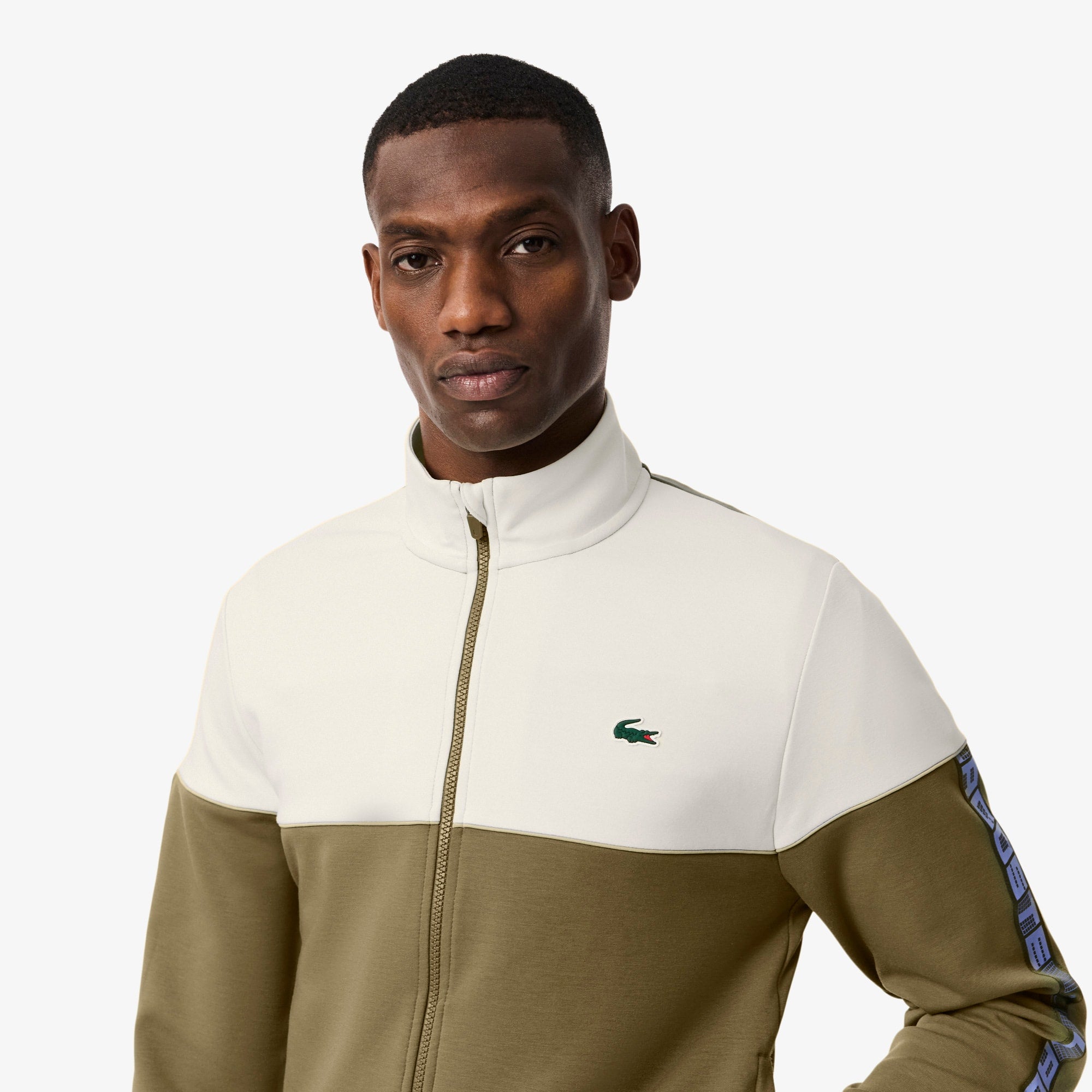 Men's Tennis Zip-Up Colorblock Sweatshirt - Khaki Green / White