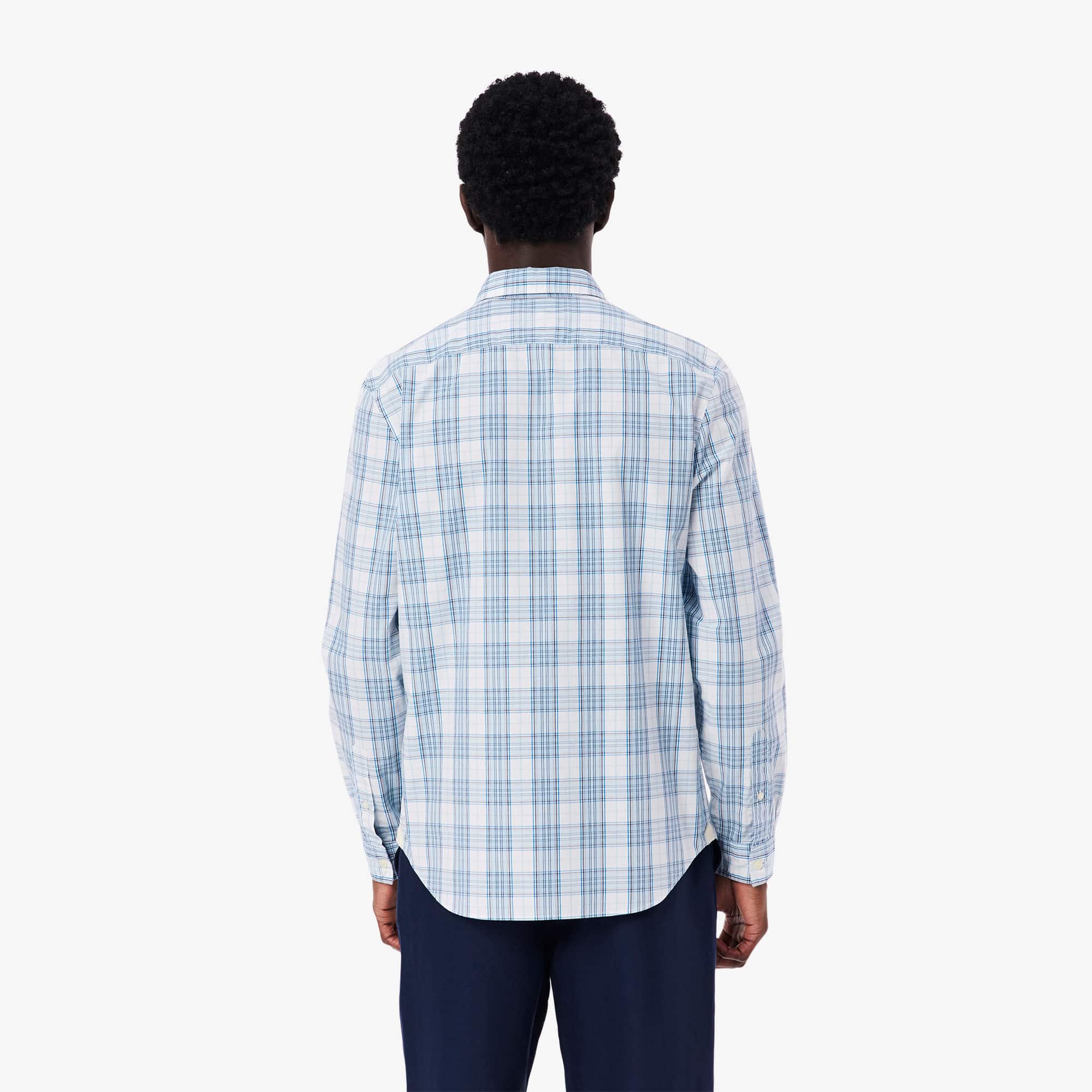 Men's Slim Fit Stretch Plaid Shirt - White / Blue / Navy Blue