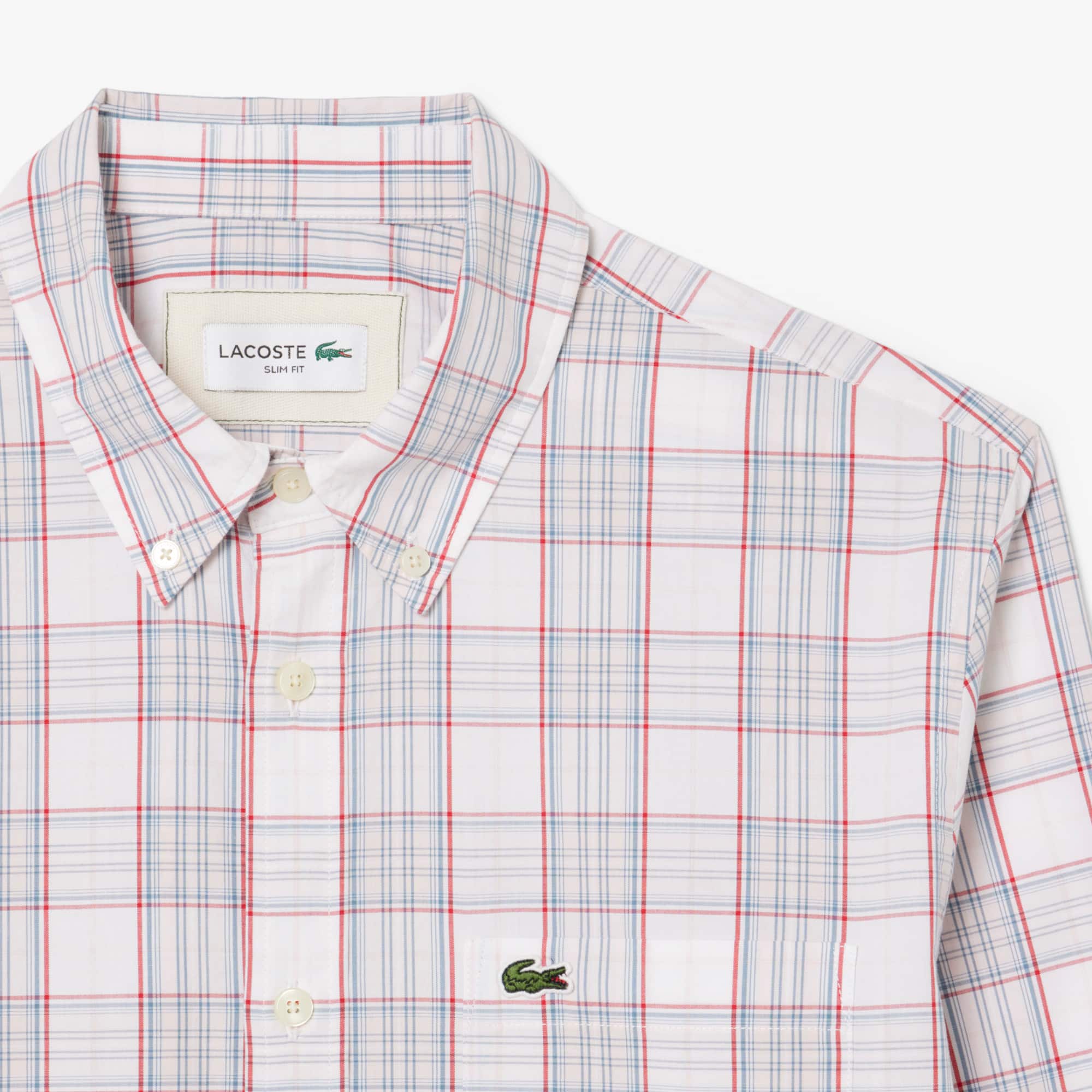 Men's Slim Fit Stretch Plaid Shirt - White / Light Pink / Red / Blue
