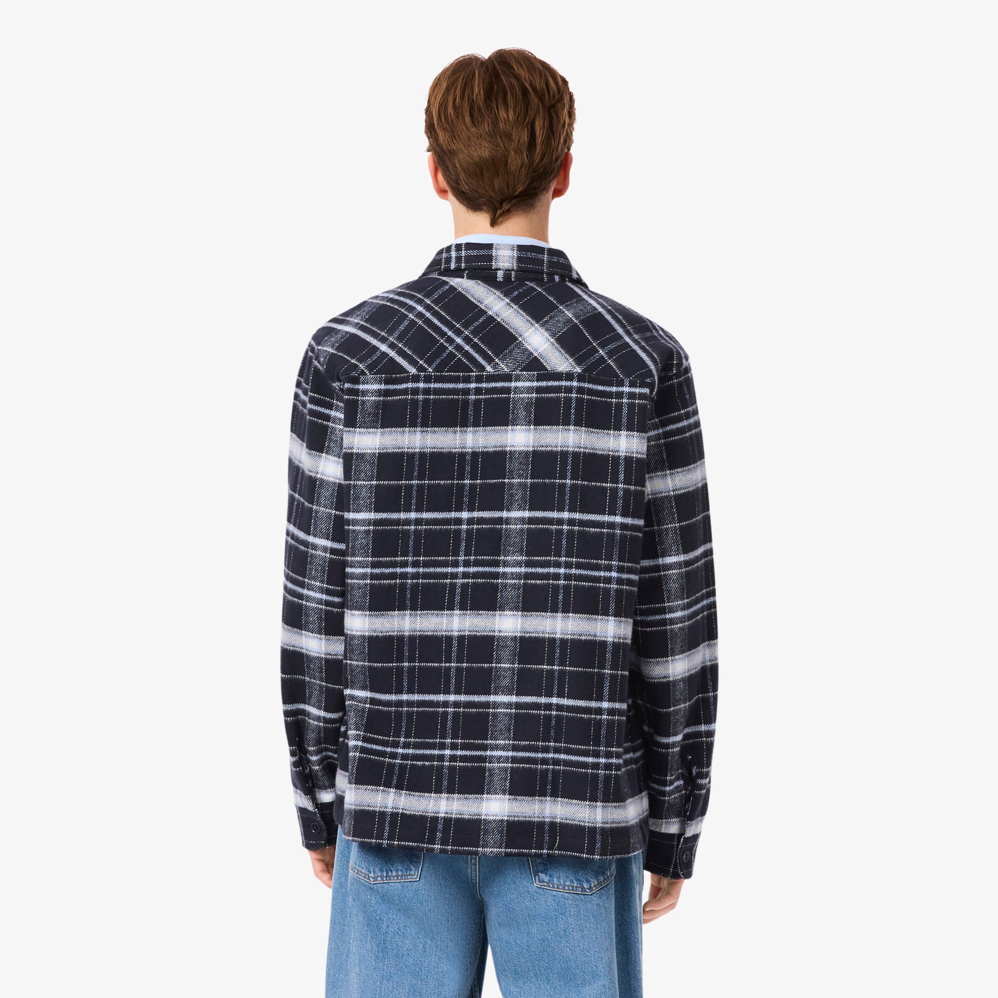 Men's Cotton Plaid Overshirt - Navy Blue / White / Blue
