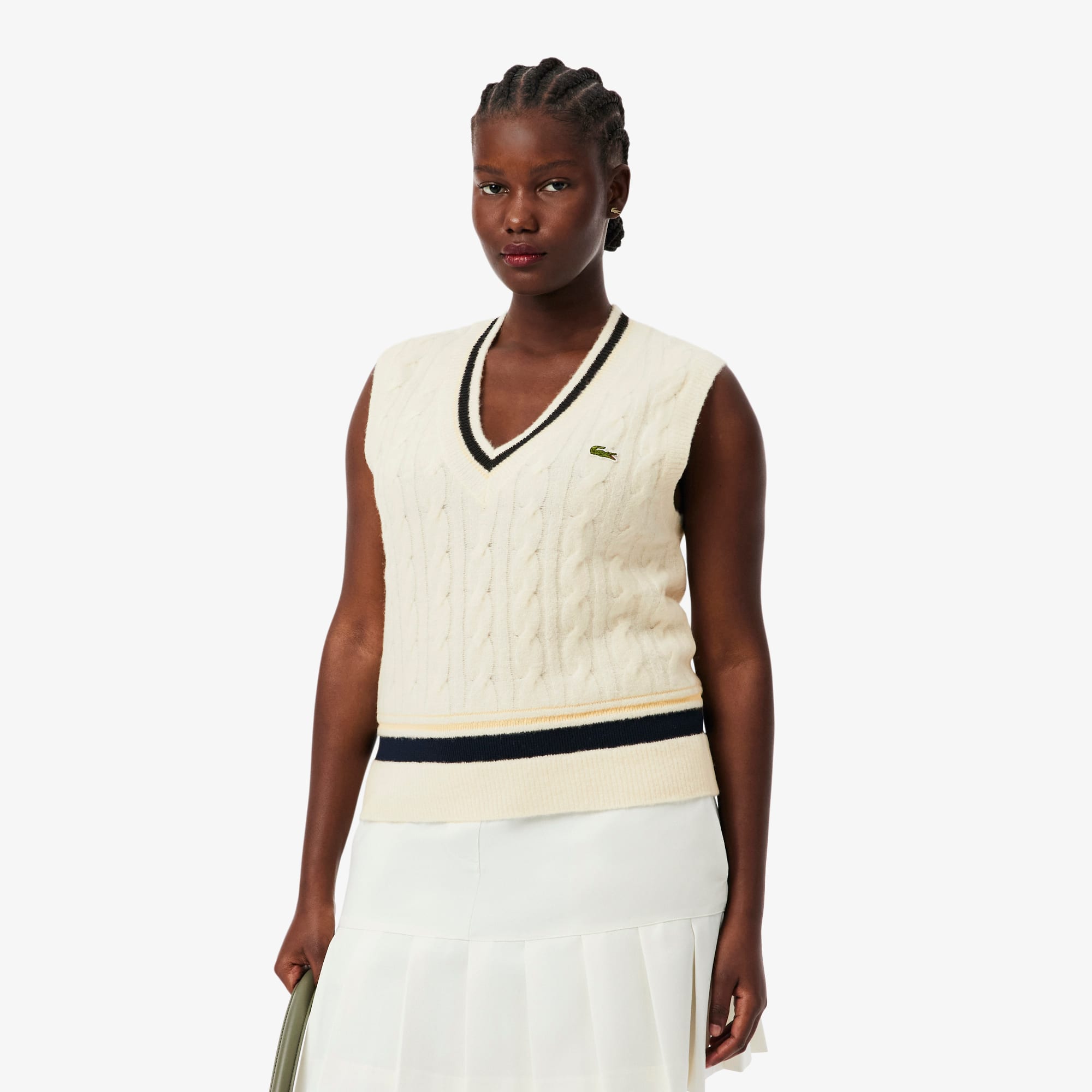 Women's Cable Knit Wool Sweater Vest - Cream