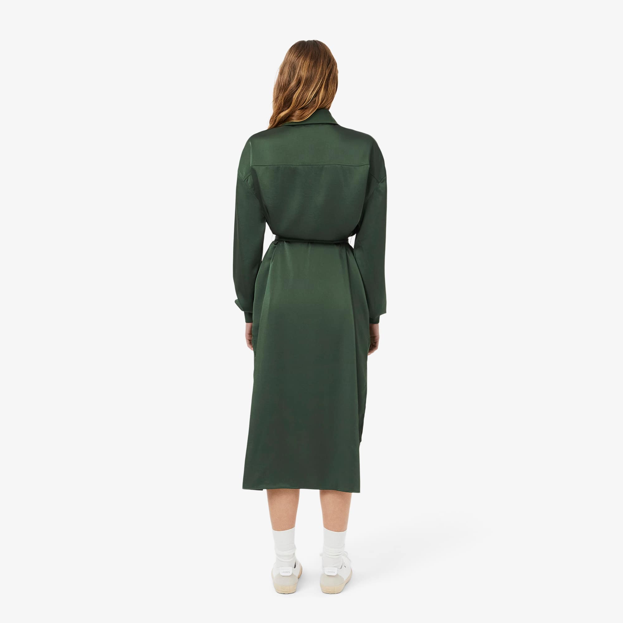 Women's Long Sleeve Belted Dress - Khaki Green