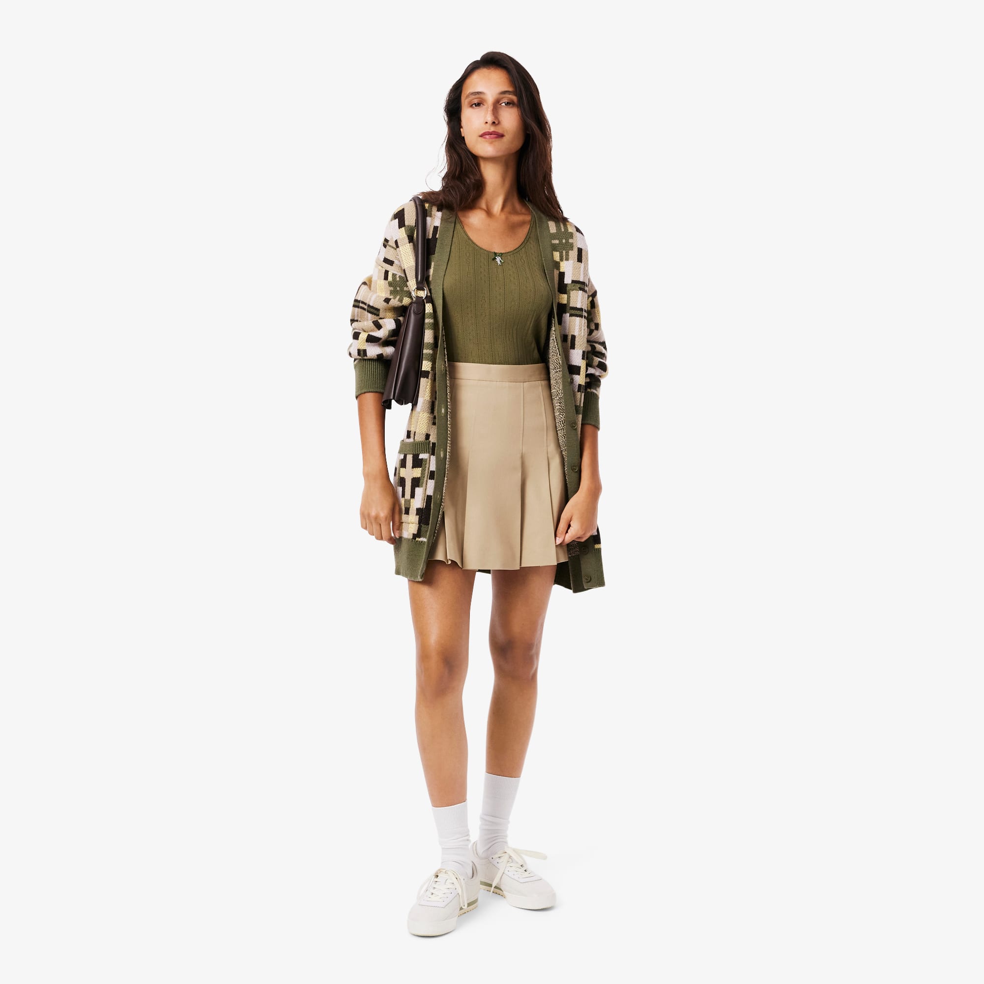 Women's Short Stretch Cotton Pleated Skirt - Beige