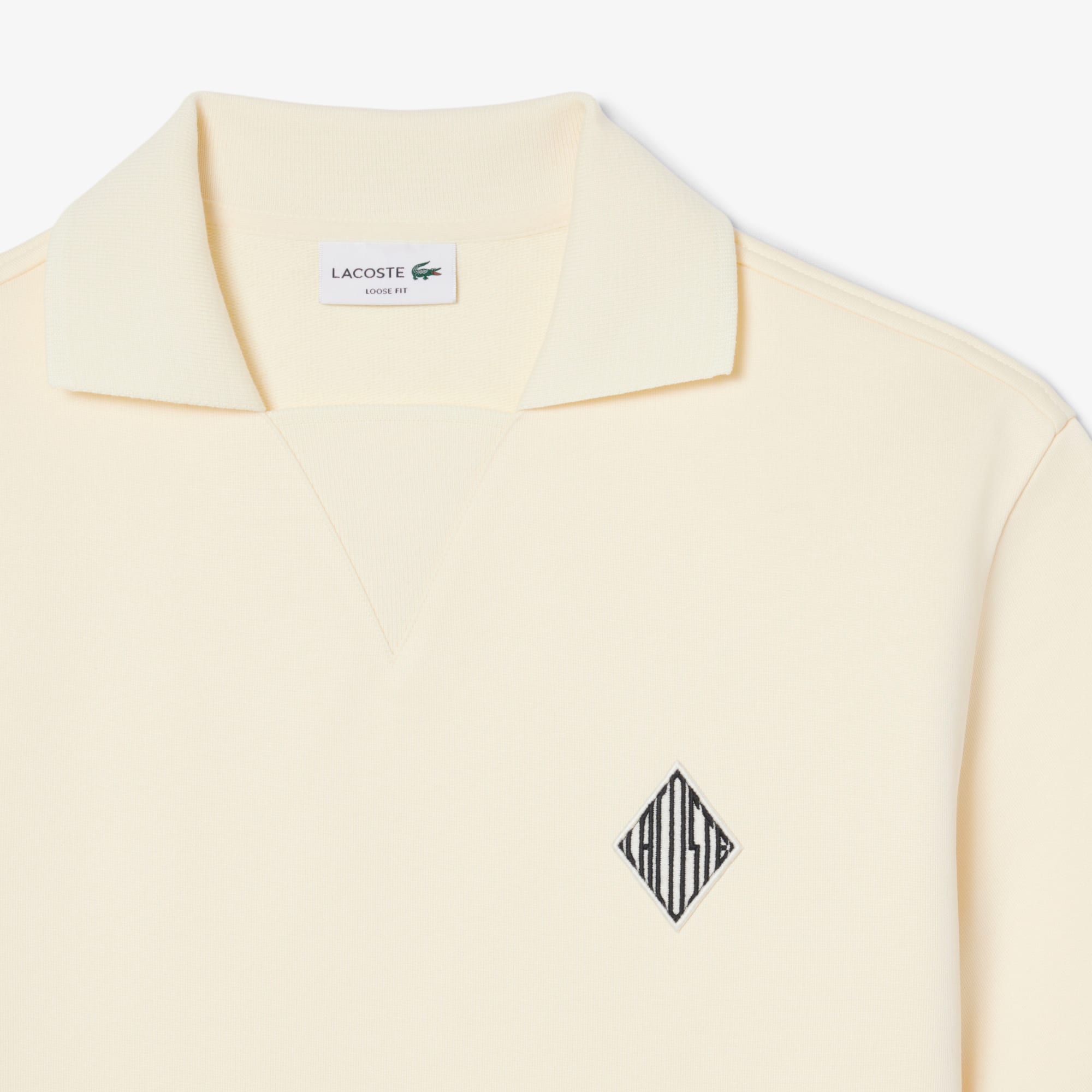 Loose Fit Badge Accent Fleece Polo - Lemon Beige