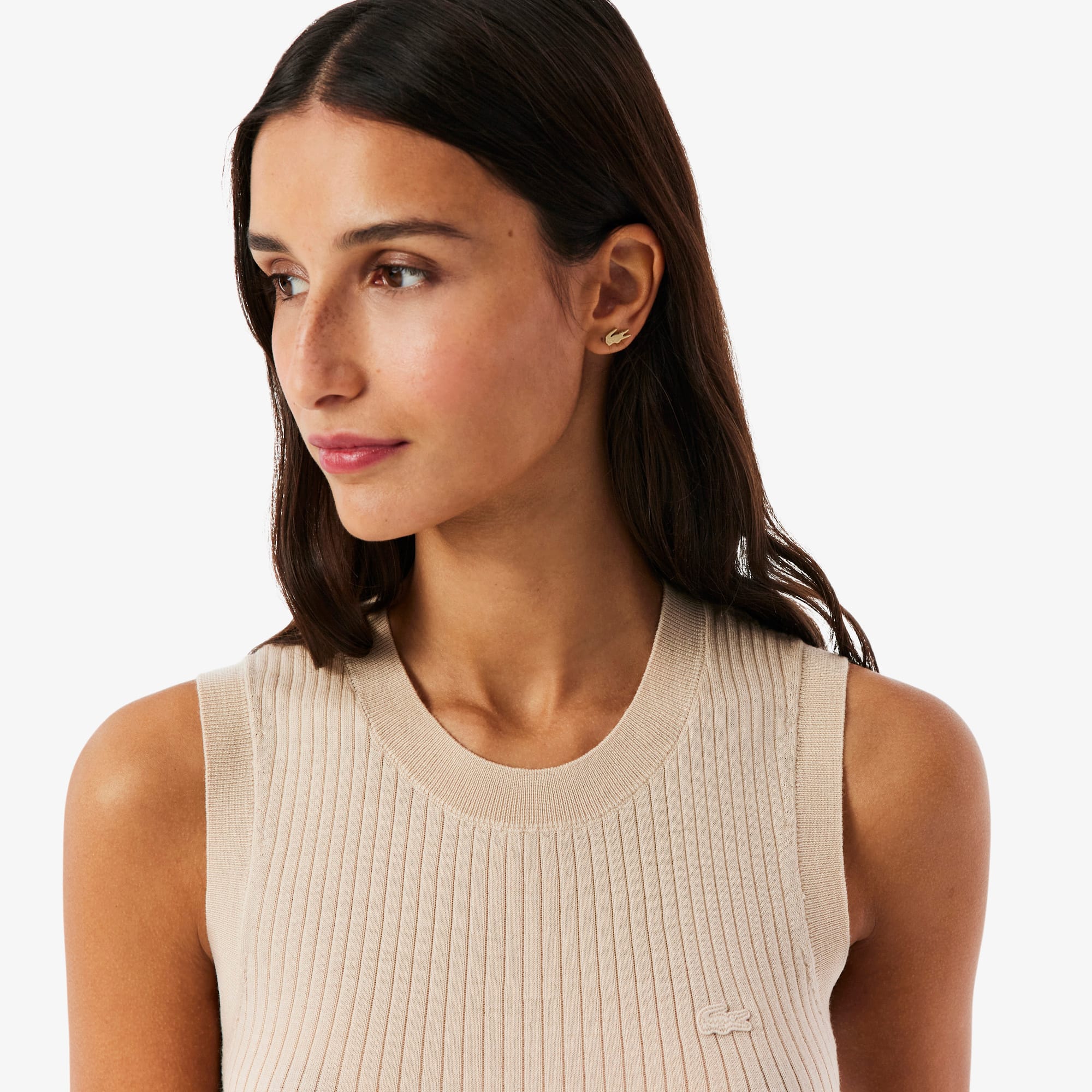 Merino Wool 3D Knit Sleeveless Sweater - Beige