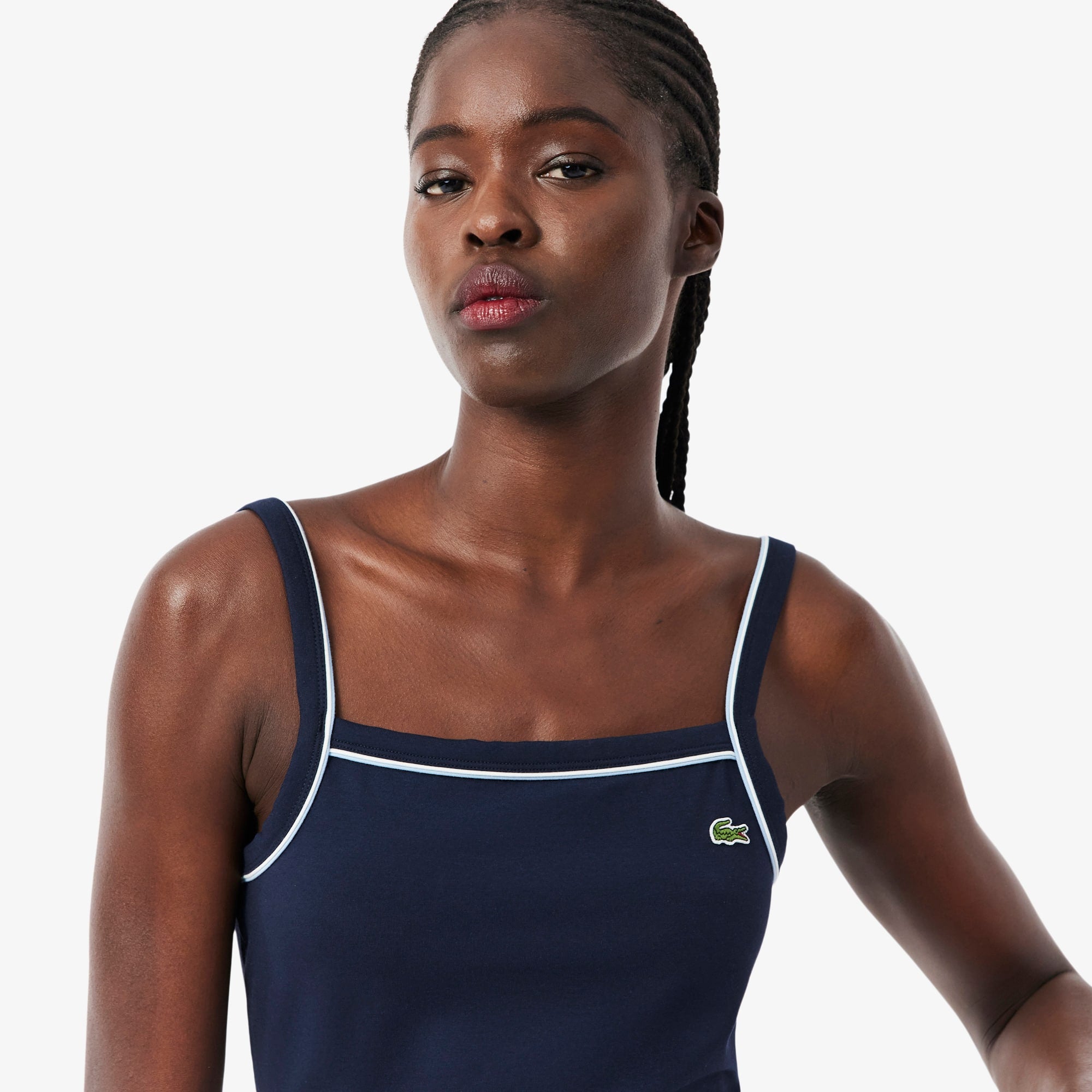 Contrast Accent Cotton Tank Top - Bleu Marine / Bleu Clair / Blanc