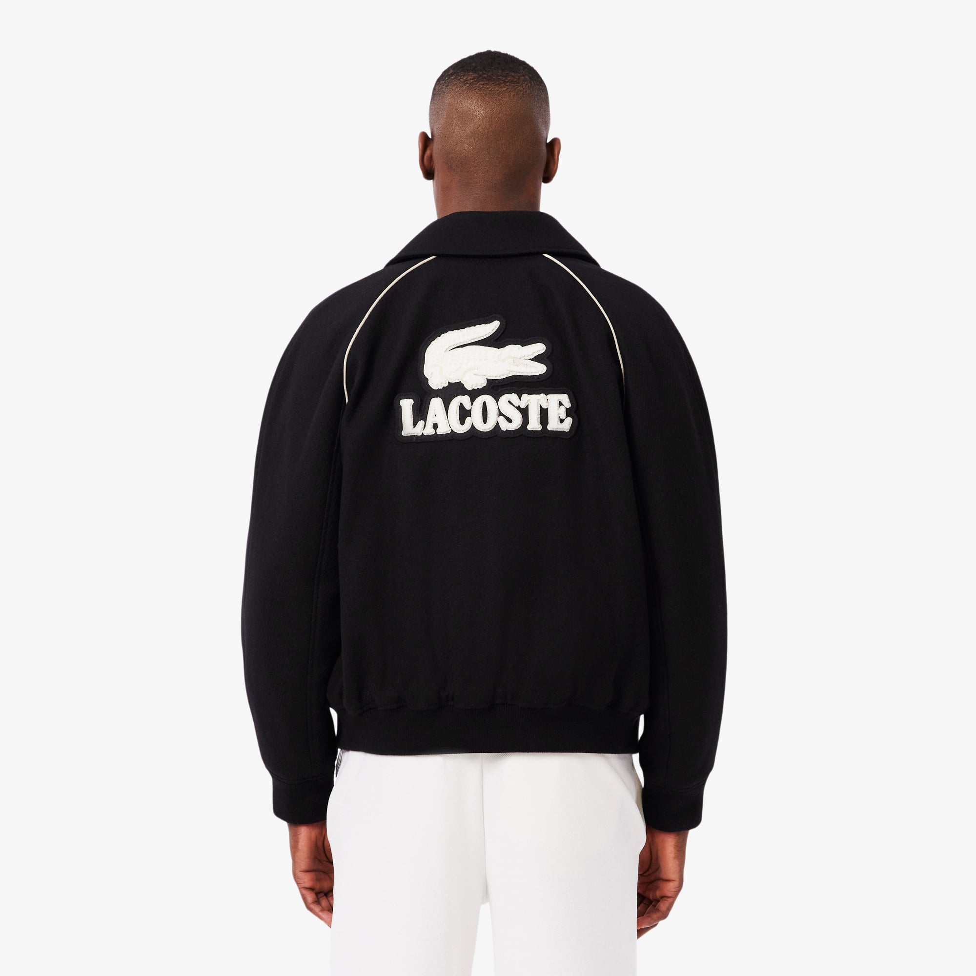 Men's Badge Accent Wool Varsity Jacket - Black