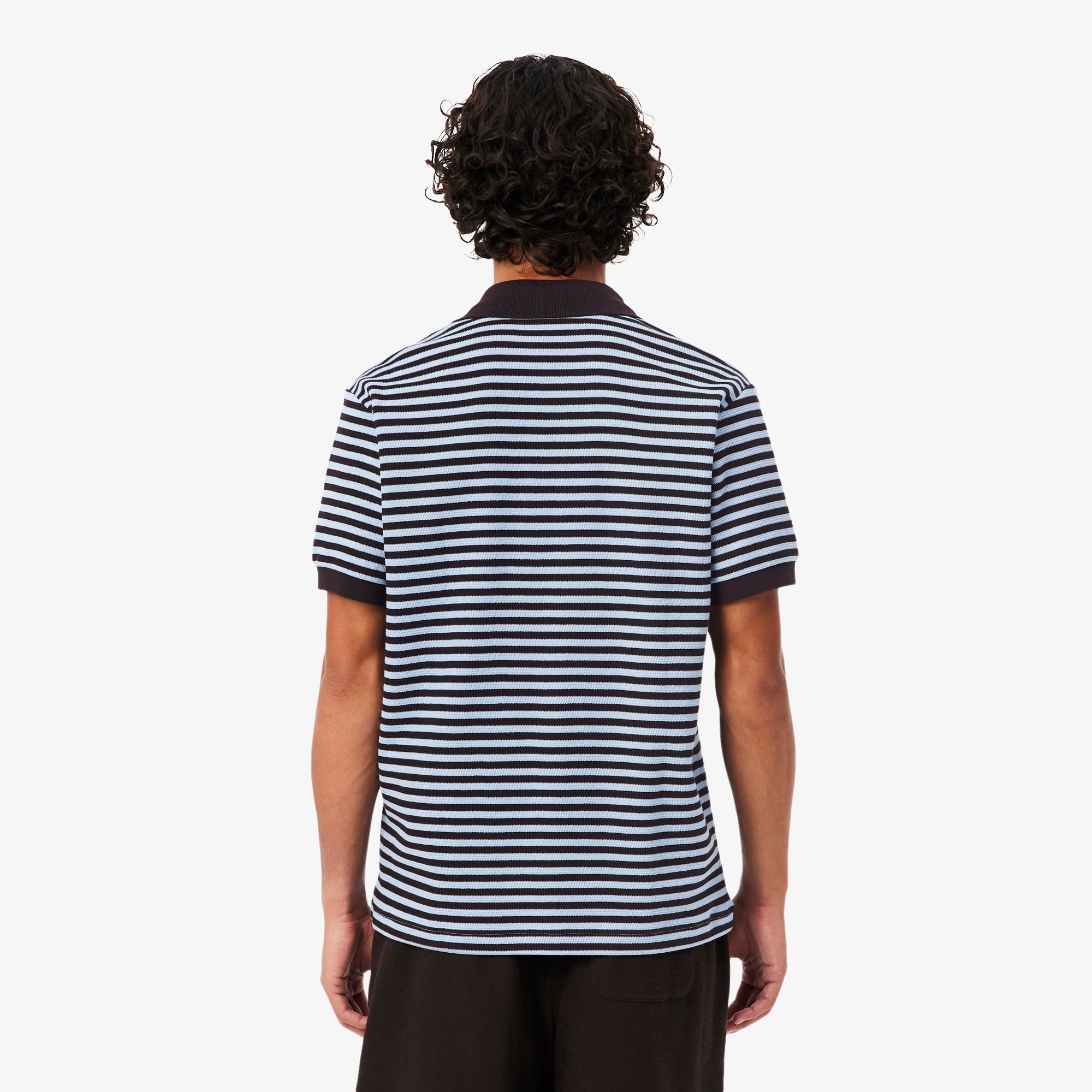 Classic Fit Textured Striped Polo - Bleu Clair / Marron
